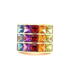 Multi-Color Rainbow Gemstone 14K Yellow Gold Ring