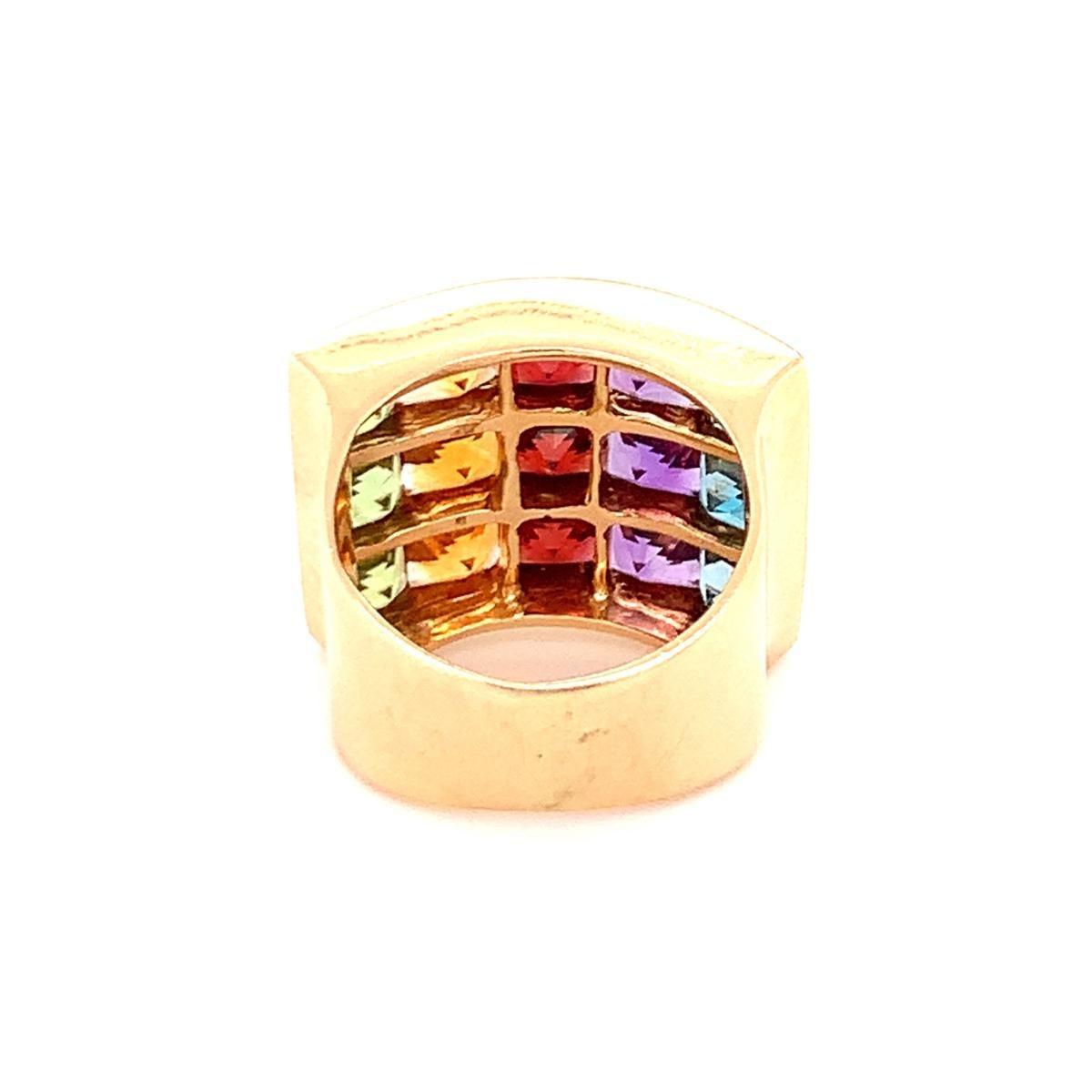 Square Cut Multi-Color Rainbow Gemstone 14K Yellow Gold Ring