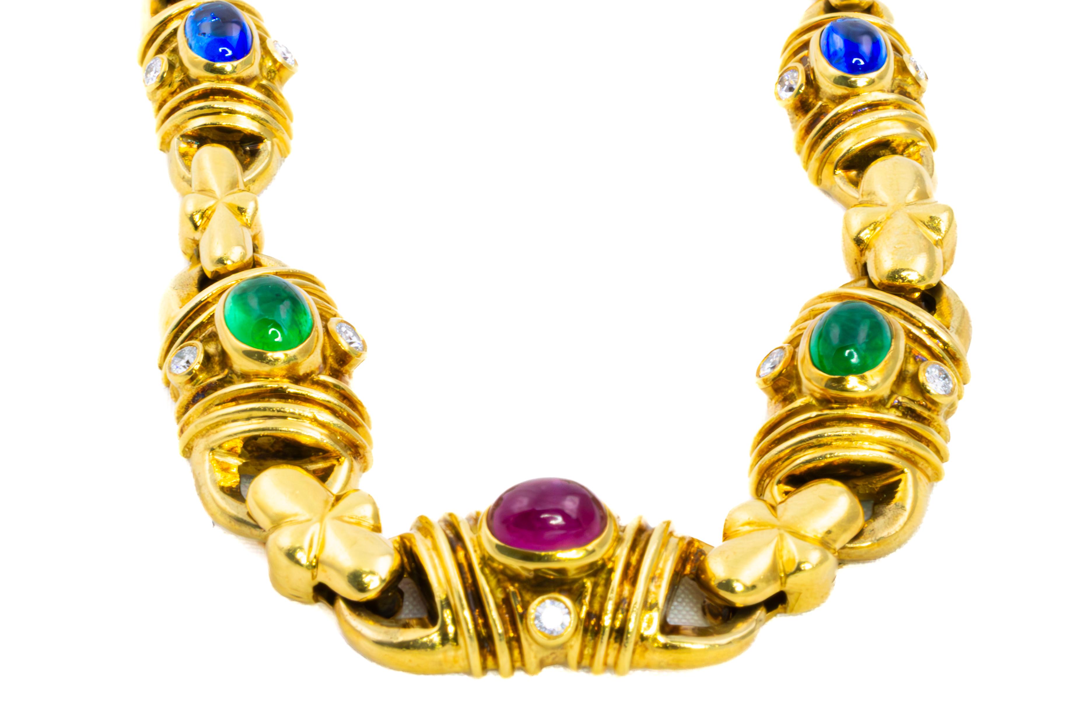 Retro Multi Color Gem Gold Necklace