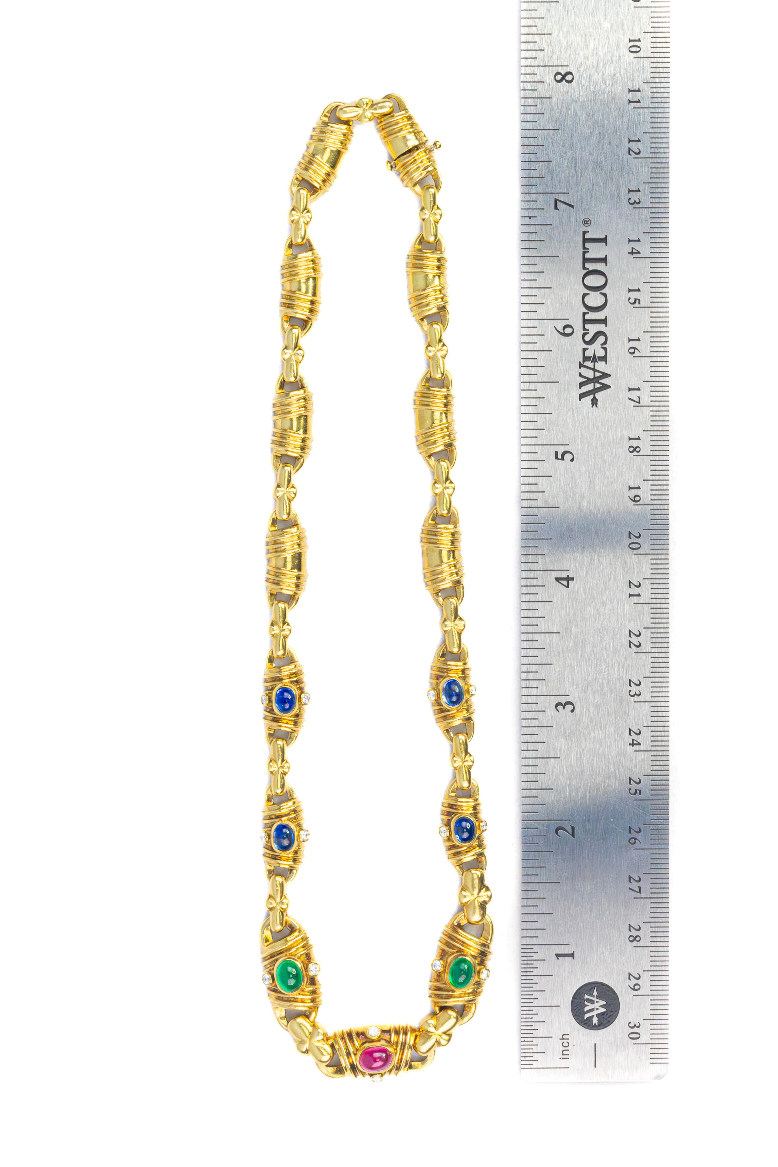 Multi Color Gem Gold Necklace In Excellent Condition In New York, NY