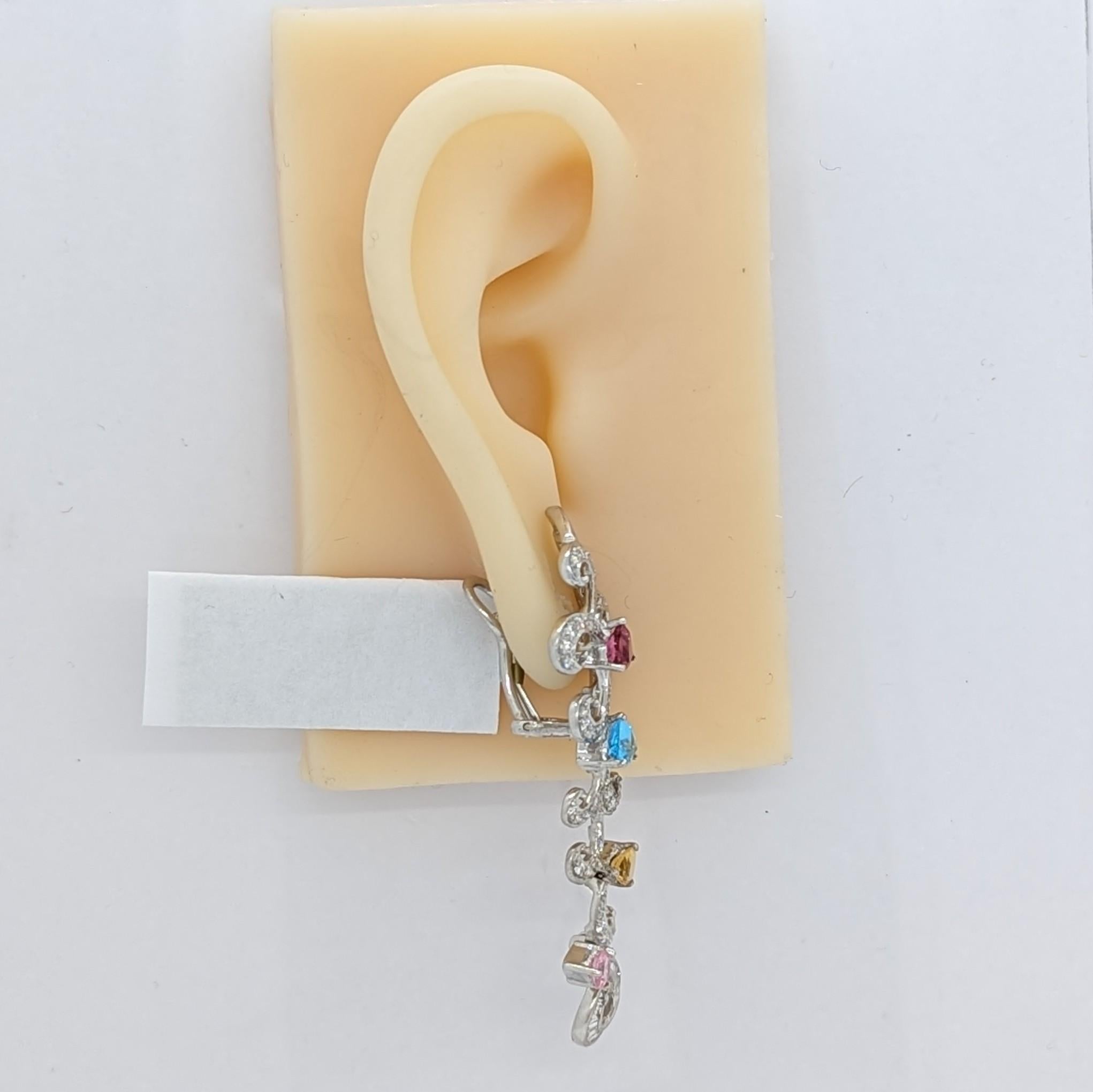 Mehrfarbige Edelsteine und weiße Diamant-Ohrringe aus 18 Karat  (Rundschliff) im Angebot