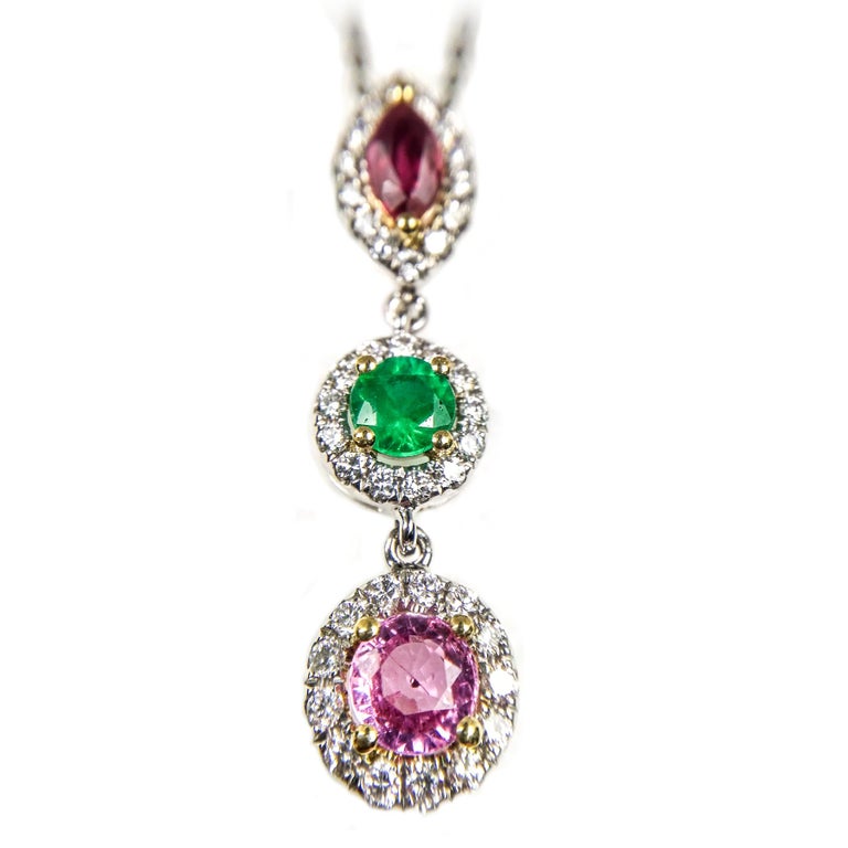 Contemporary Multi-Color Gems Pendant Necklace For Sale