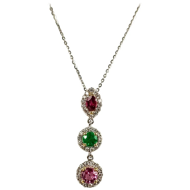 Multi-Color Gems Pendant Necklace For Sale