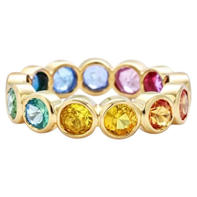 For Sale:  3.99ct Multi-Color Sapphire 14K Yellow Gold Bezel Eternity Ring