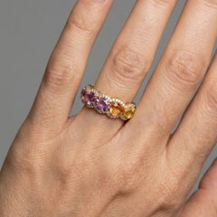 Multi-Color Gemstone 14K (18K Custom) Gold Diamond Band Ring