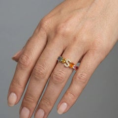 Multi-Color Gemstone 14K (18K Custom) Gold "S" Initial Ring