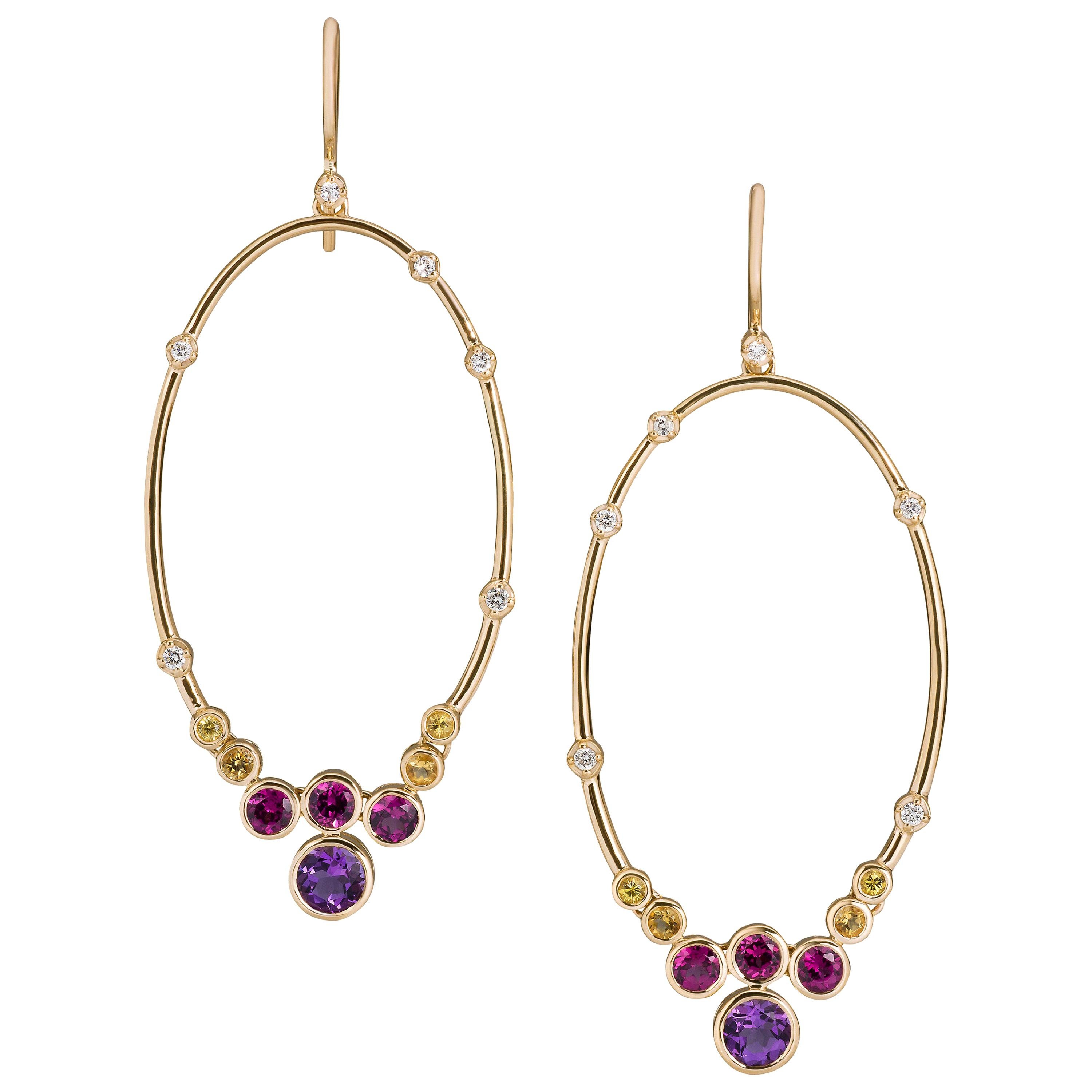 Multi-Color Gemstone and Gold Constellation Hoop Earrings