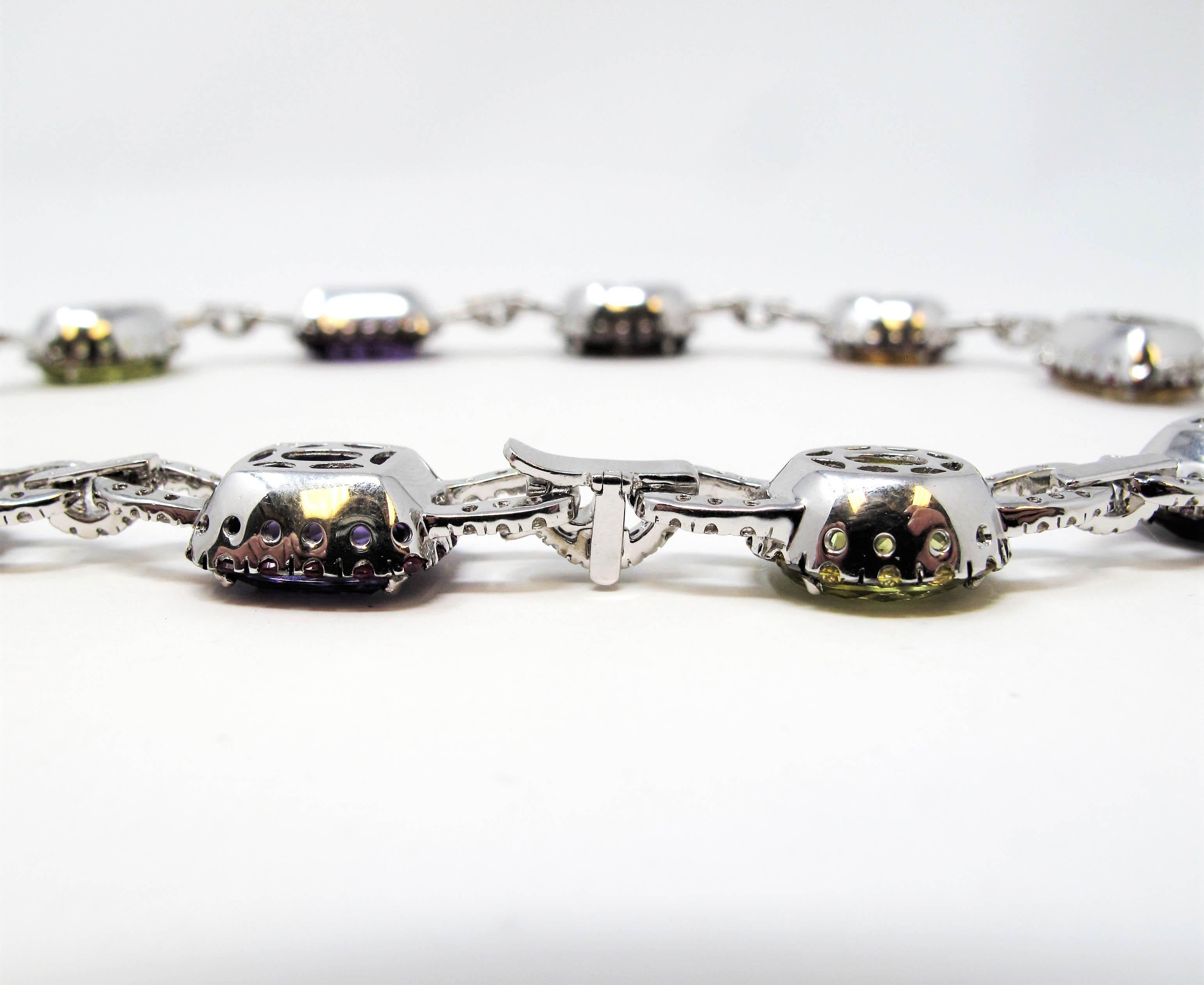 Mehrfarbige Edelsteine und Pavé-Diamanten Choker Halskette 18 Karat Weißgold 6