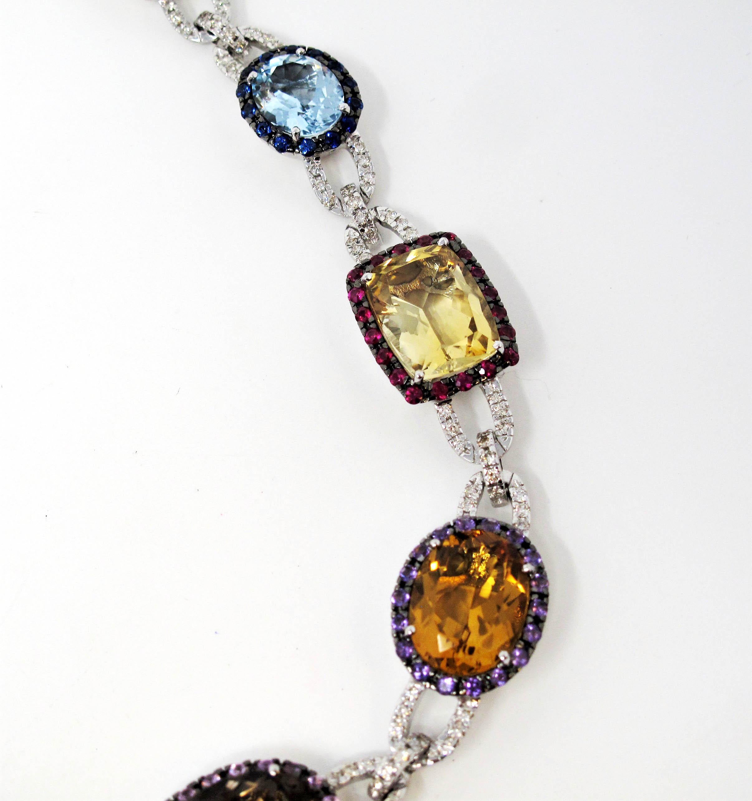 Mehrfarbige Edelsteine und Pavé-Diamanten Choker Halskette 18 Karat Weißgold 2