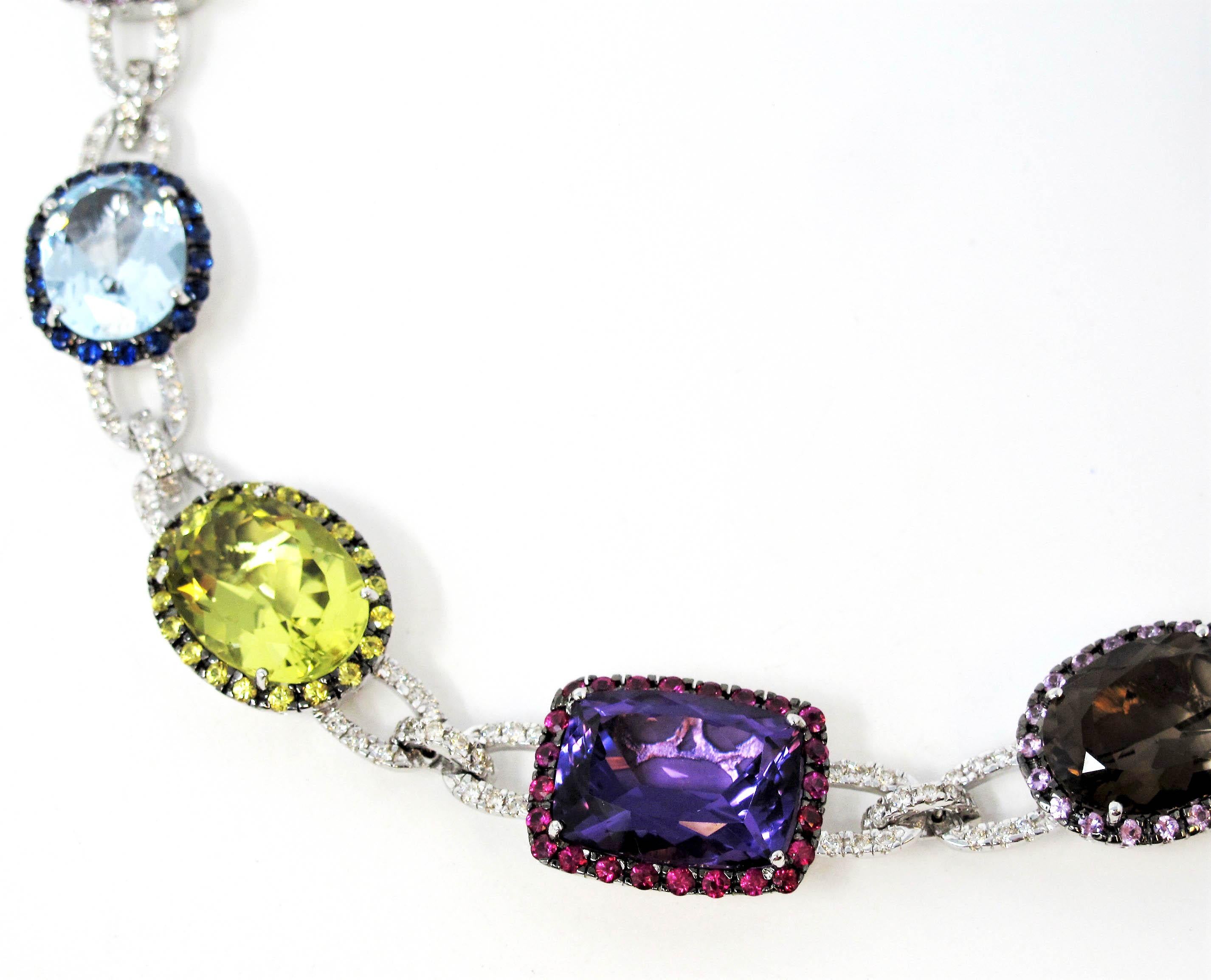 Mehrfarbige Edelsteine und Pavé-Diamanten Choker Halskette 18 Karat Weißgold 3