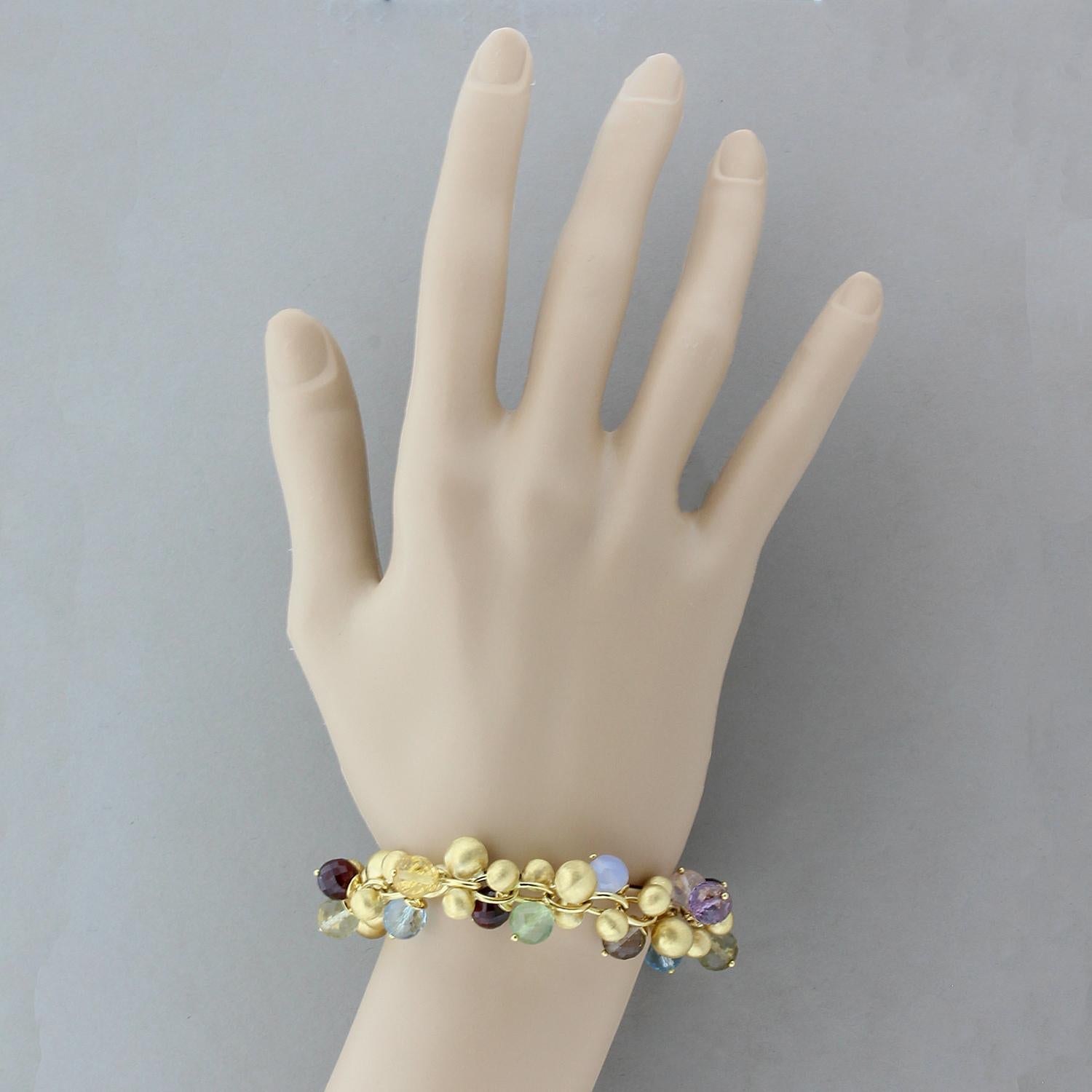 Multi-Color Gemstone Bead Gold Bracelet In New Condition In Beverly Hills, CA