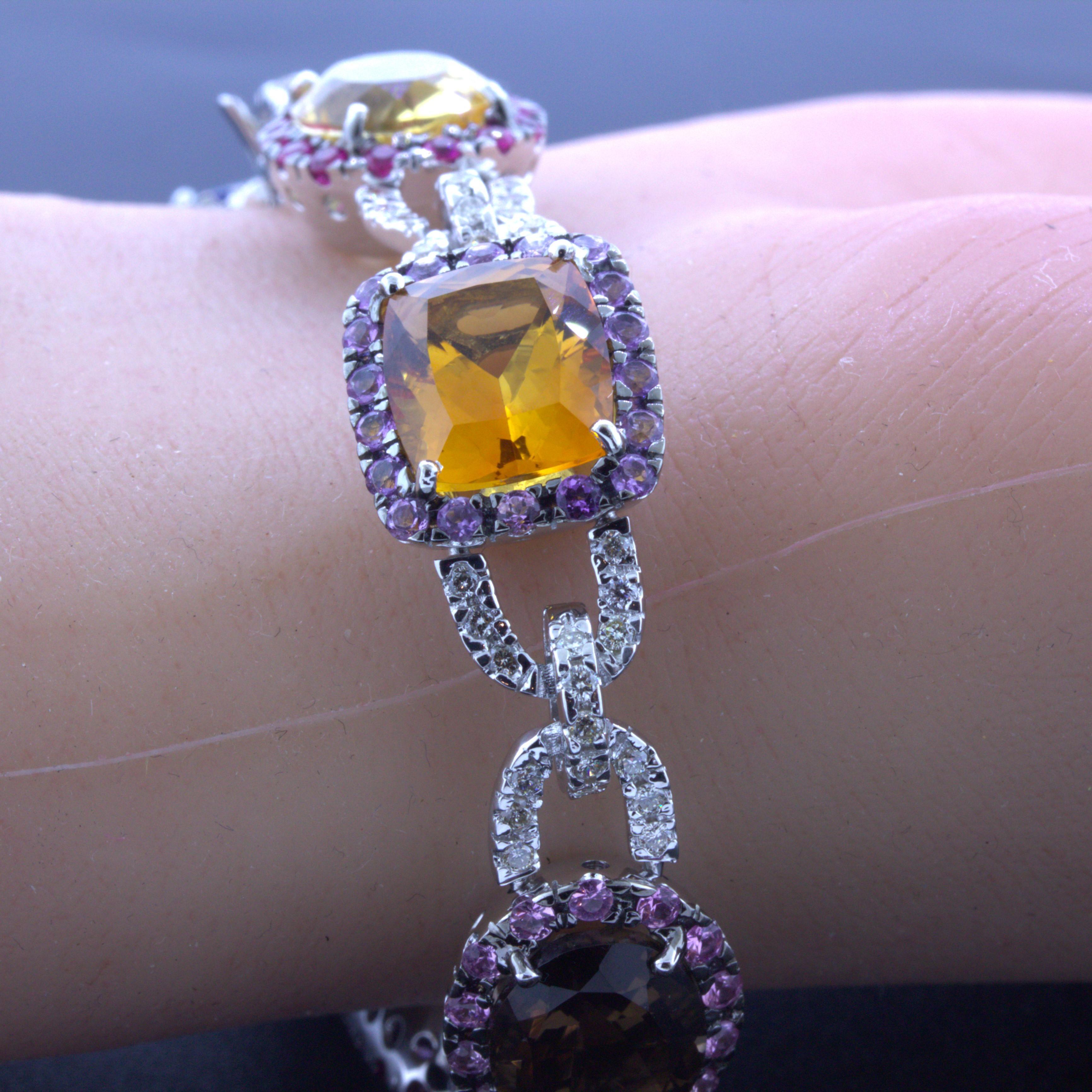 Armband aus 18 Karat Weißgold mit mehrfarbigen Edelsteinen und Diamanten 1