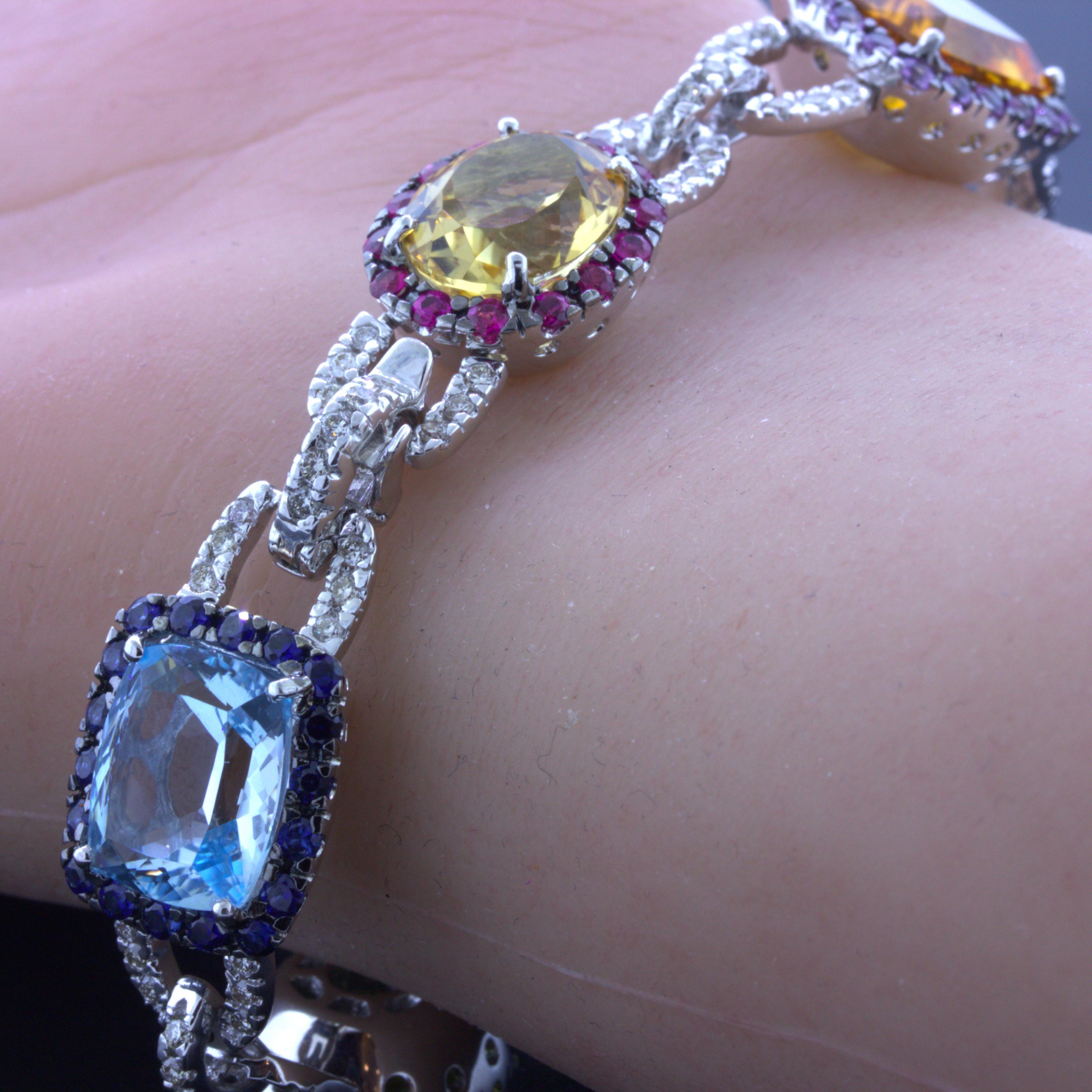 Armband aus 18 Karat Weißgold mit mehrfarbigen Edelsteinen und Diamanten 2