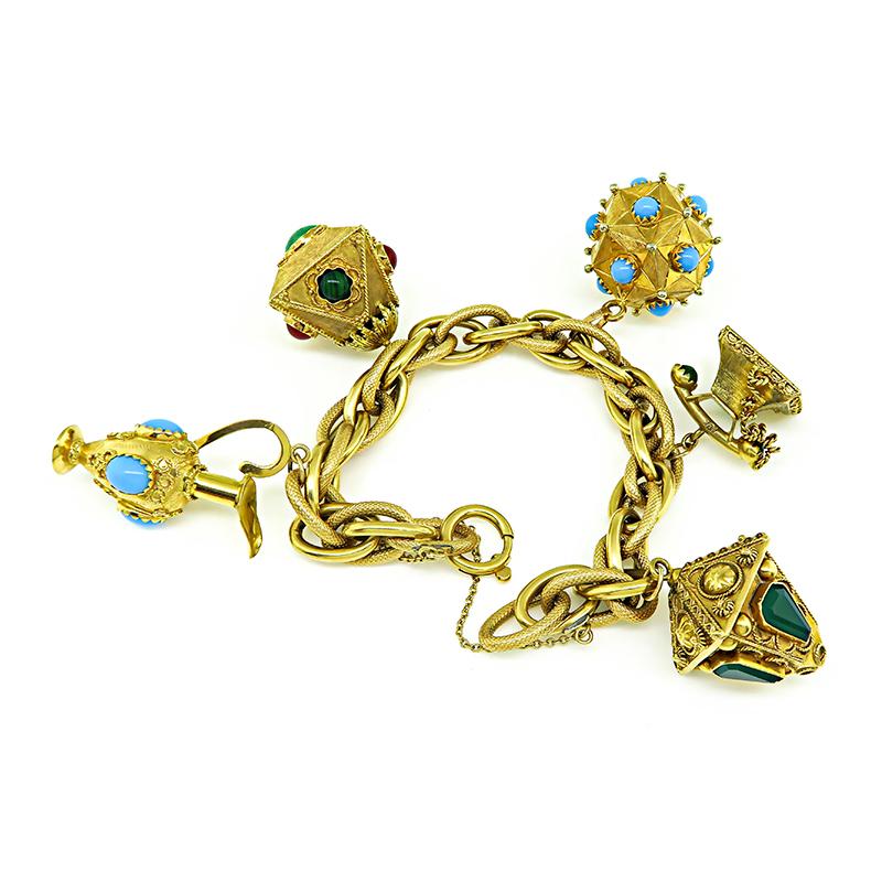 Multi Color Edelstein Gold Charm Armband Damen im Angebot