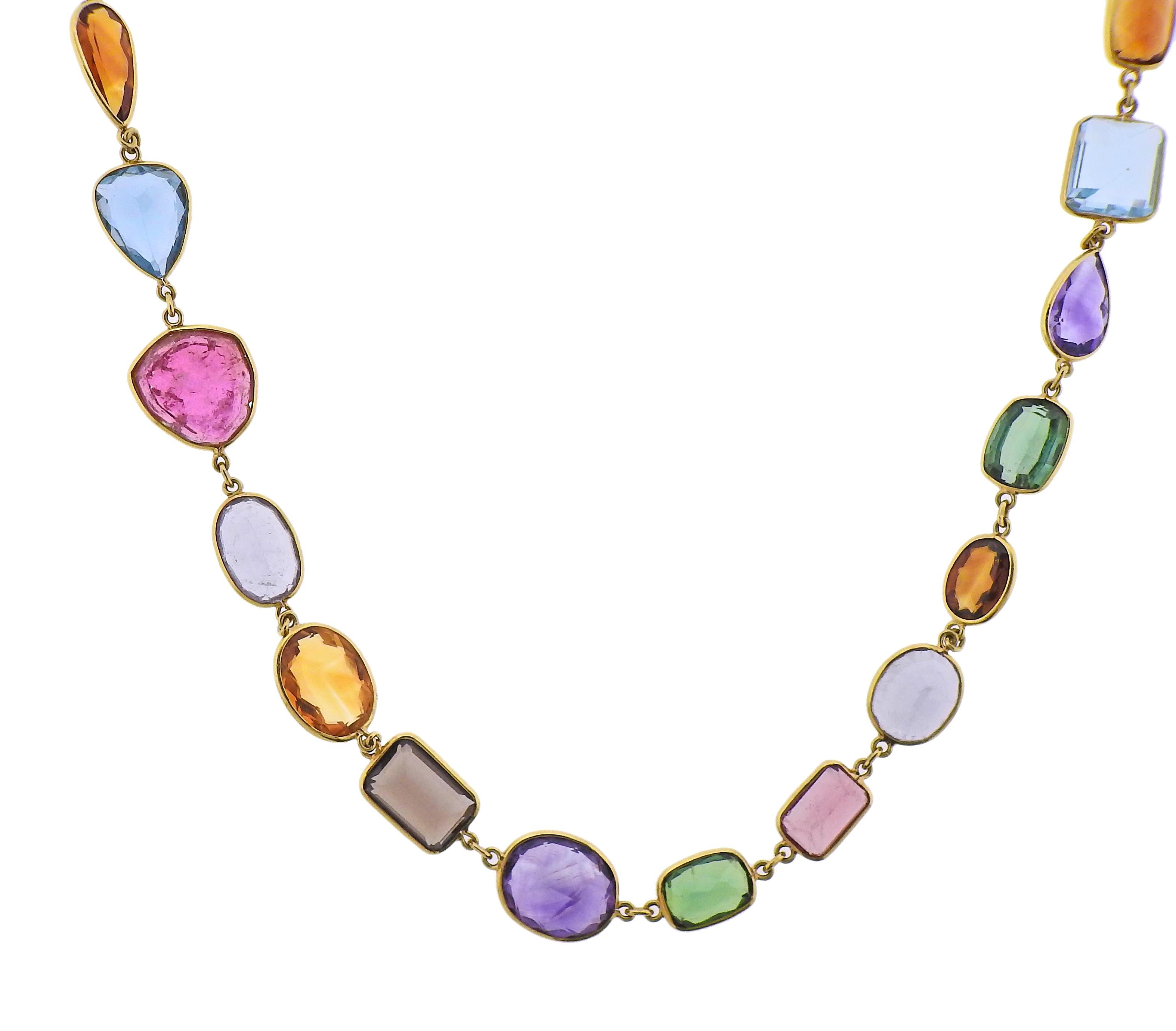 Langes Collier aus Gold mit mehrfarbigen Edelsteinen im Zustand „Hervorragend“ in New York, NY