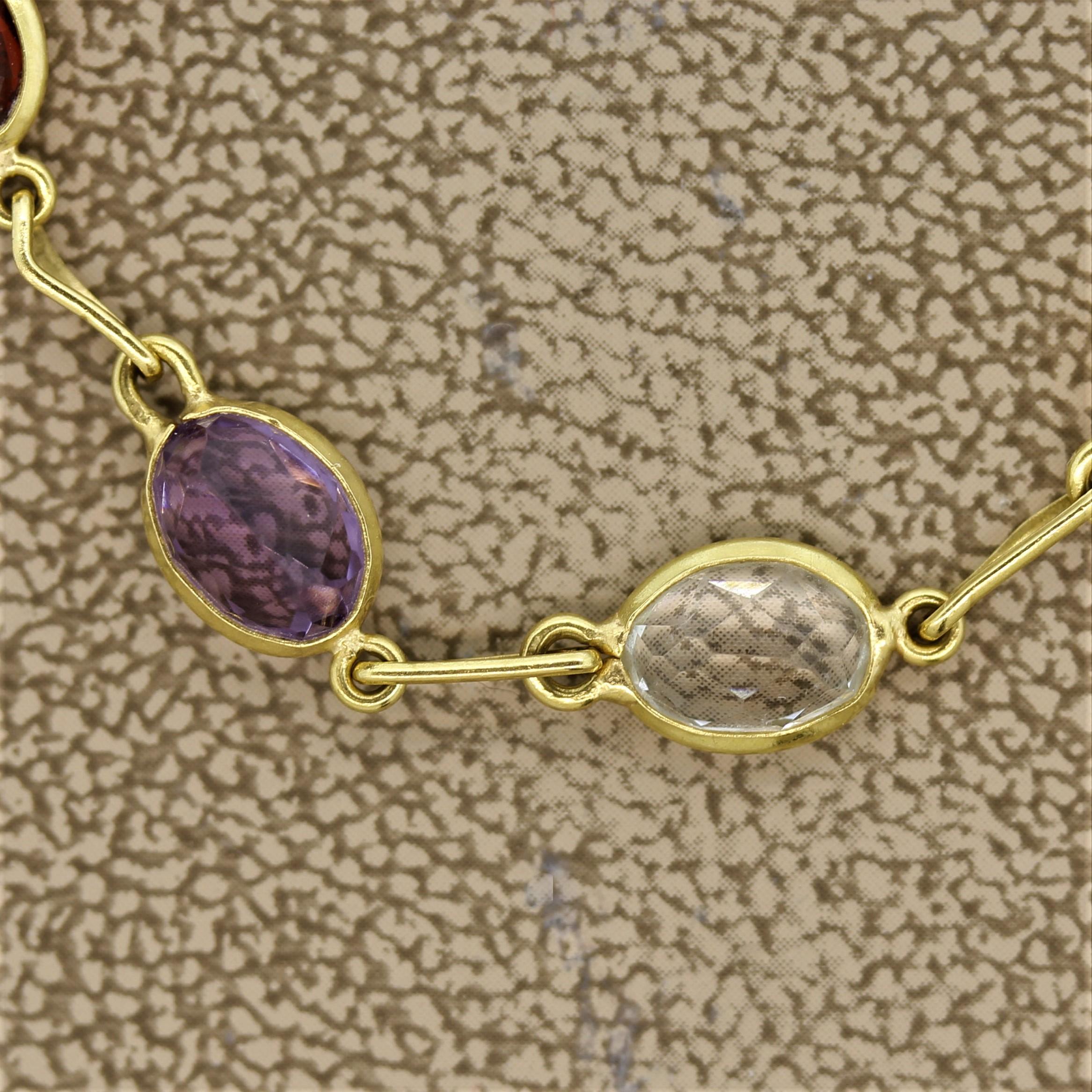 multi color stone necklace gold