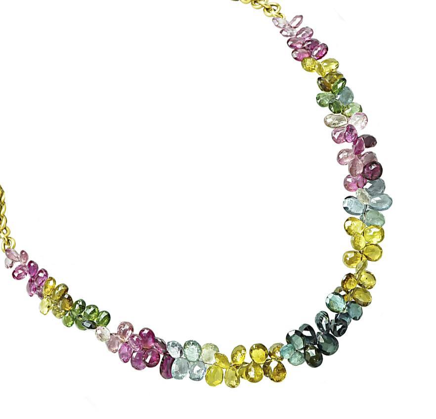 Multi Color Edelstein Gold Halskette (Tropfenschliff) im Angebot