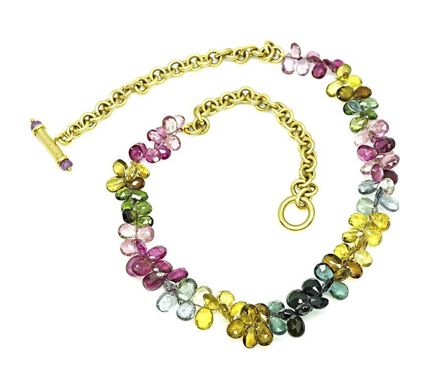 Multi Color Edelstein Gold Halskette im Zustand „Gut“ im Angebot in New York, NY