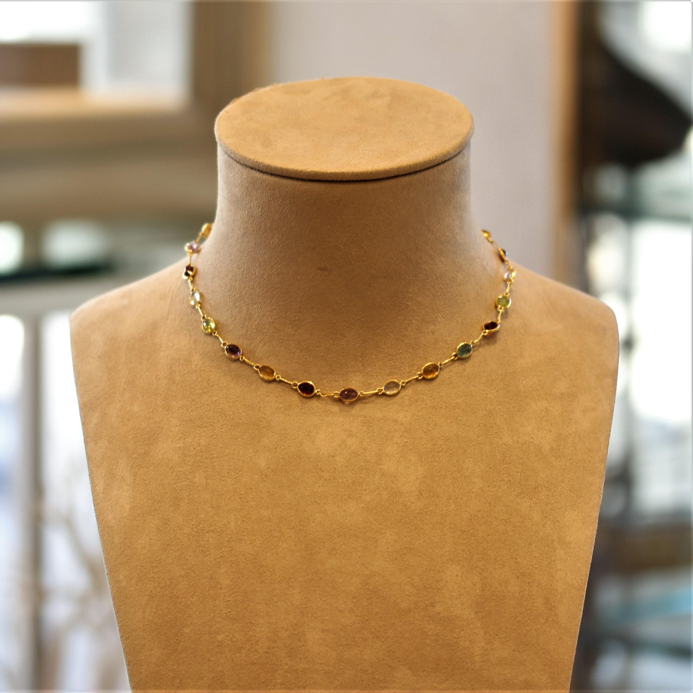 Multi-Color Gemstone Gold Necklace In New Condition In Beverly Hills, CA