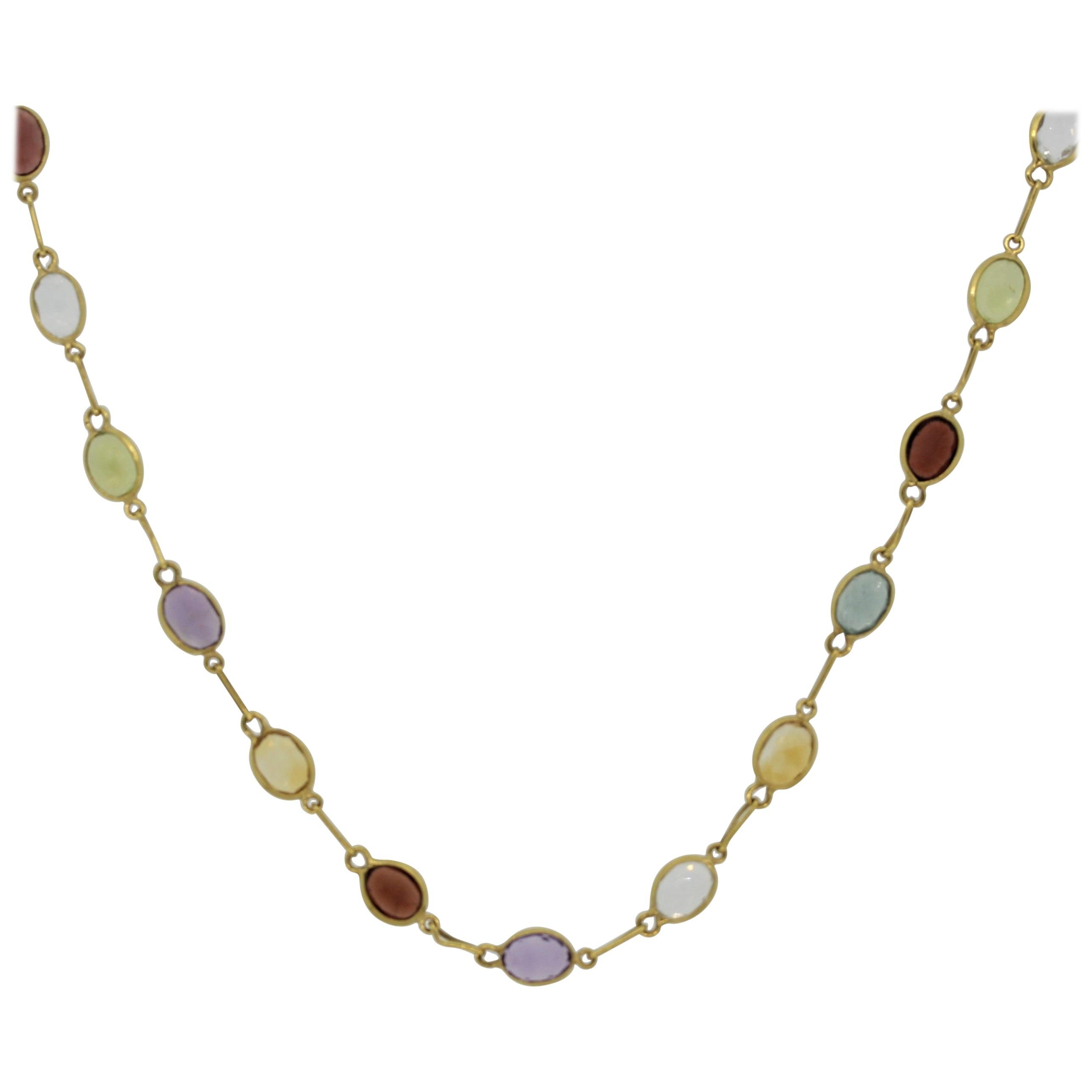 Multicolor 4 mm Gemstones 16 Inches Necklace 14k Yellow Gold Chain 