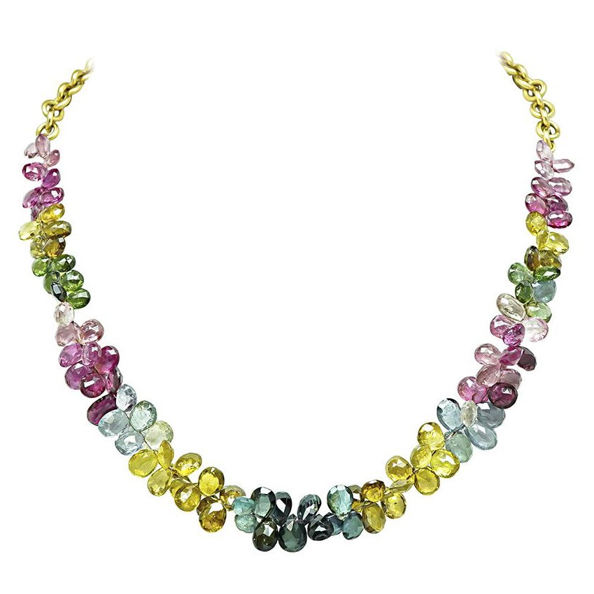 Multi Color Edelstein Gold Halskette im Angebot
