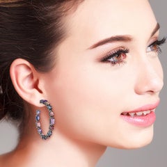 Multi Color Gemstone Hoop Earrings Made In 18k White Gold