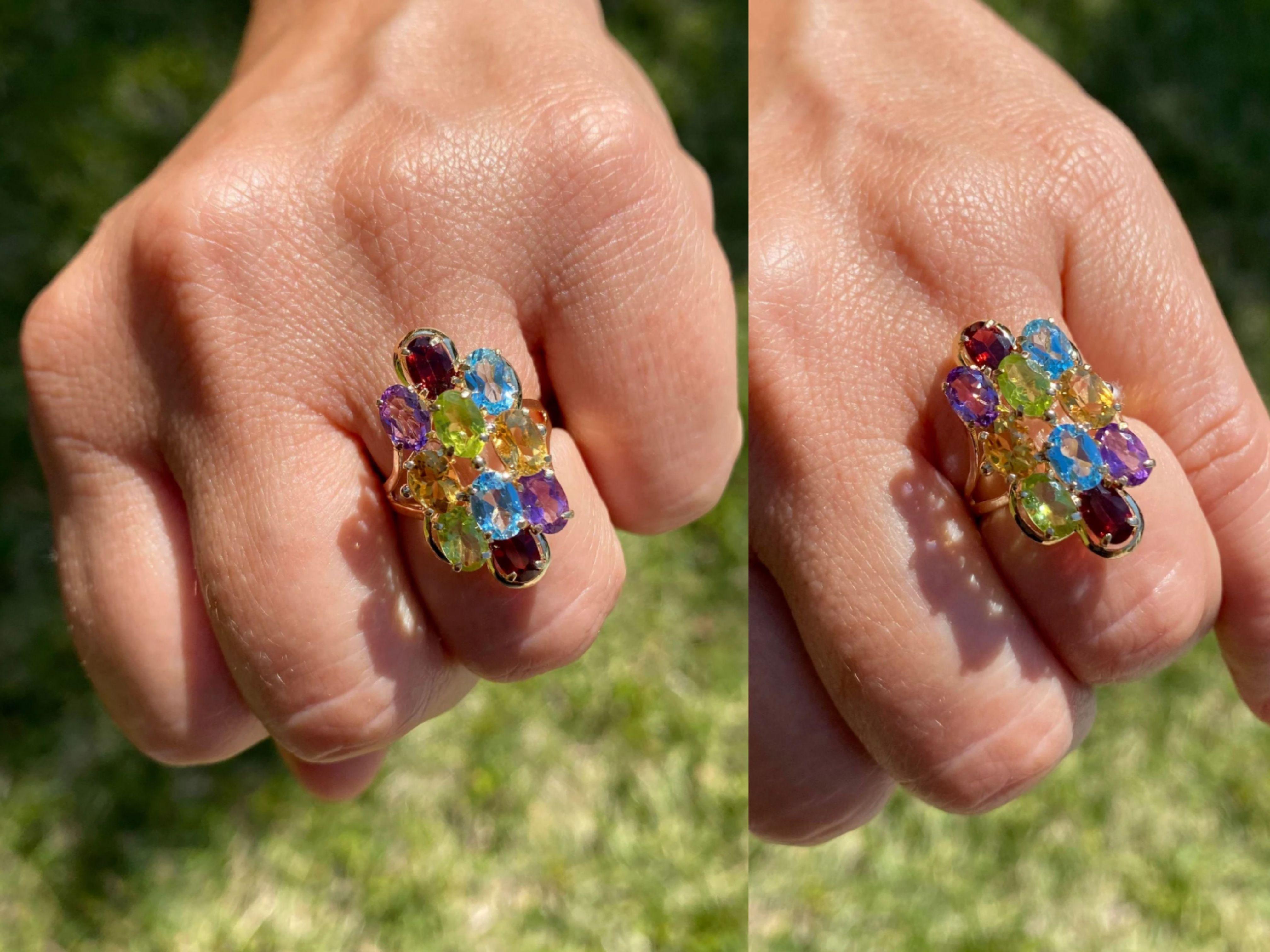 Anello con gemme multicolore in Topazio, Granato, Ametista, Citrino e Peridoto 14k In condizioni Nuovo in vendita a Miami, FL