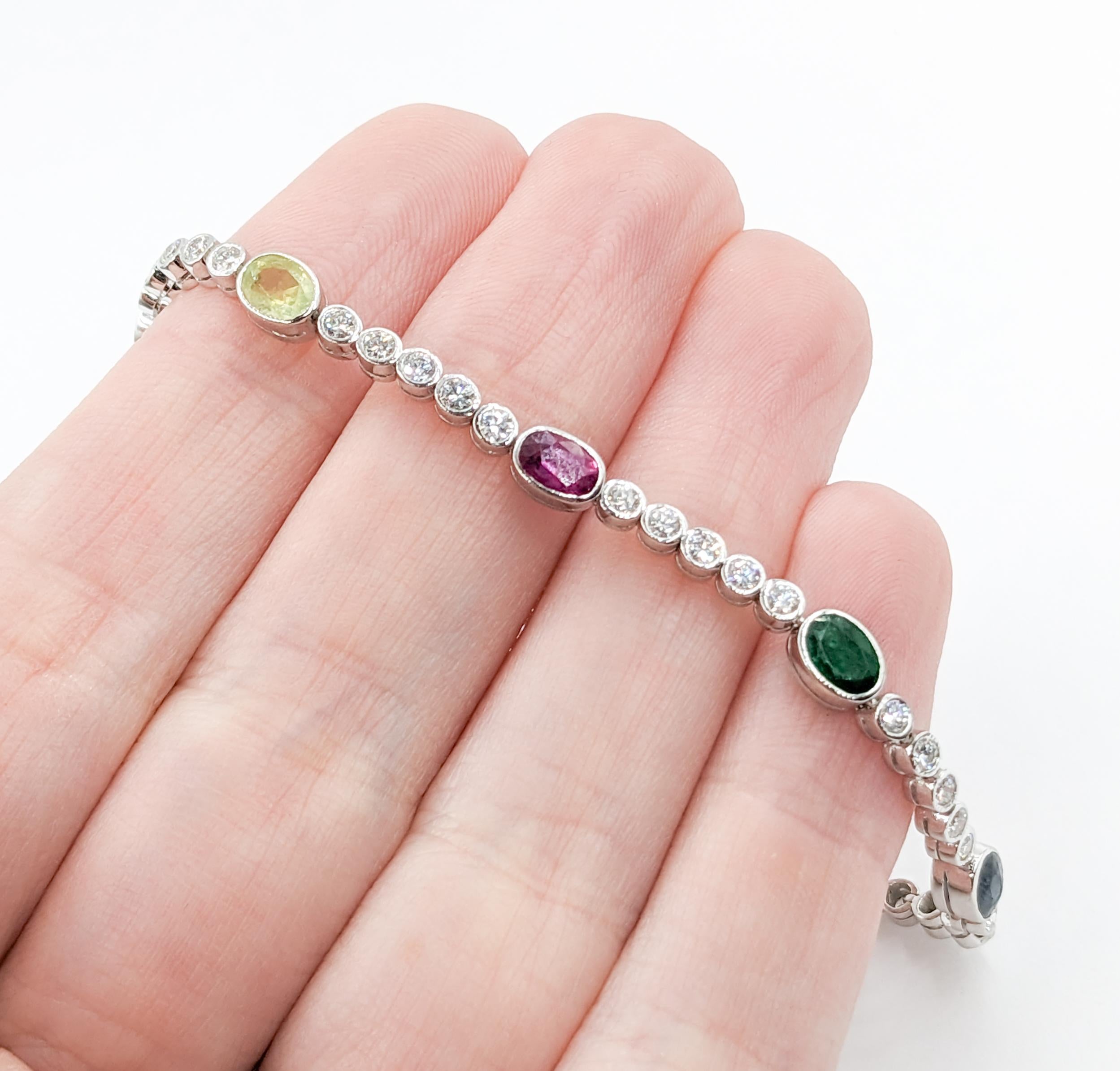 Contemporary Multi Gemstone Diamond, Sapphire, Ruby, Moonstone, Quartz, Emerald Bracelet 18k