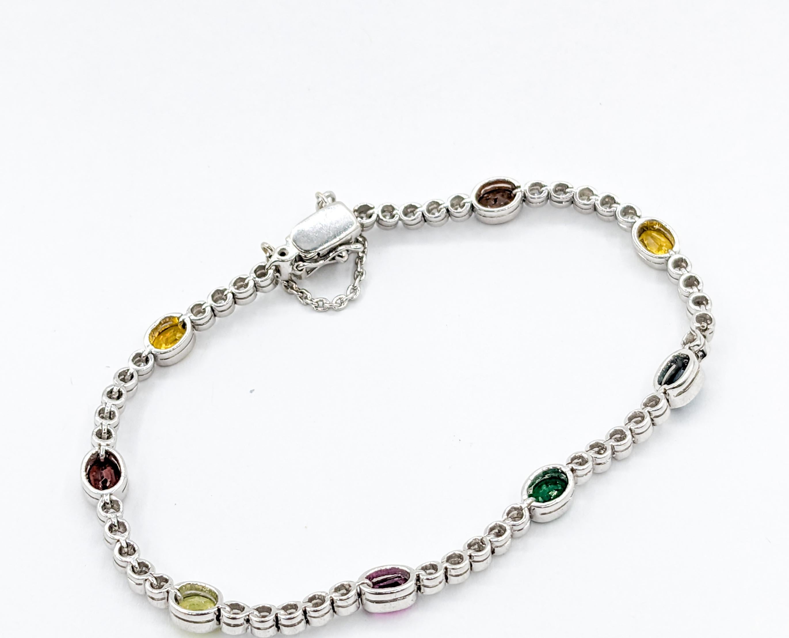Oval Cut Multi Gemstone Diamond, Sapphire, Ruby, Moonstone, Quartz, Emerald Bracelet 18k