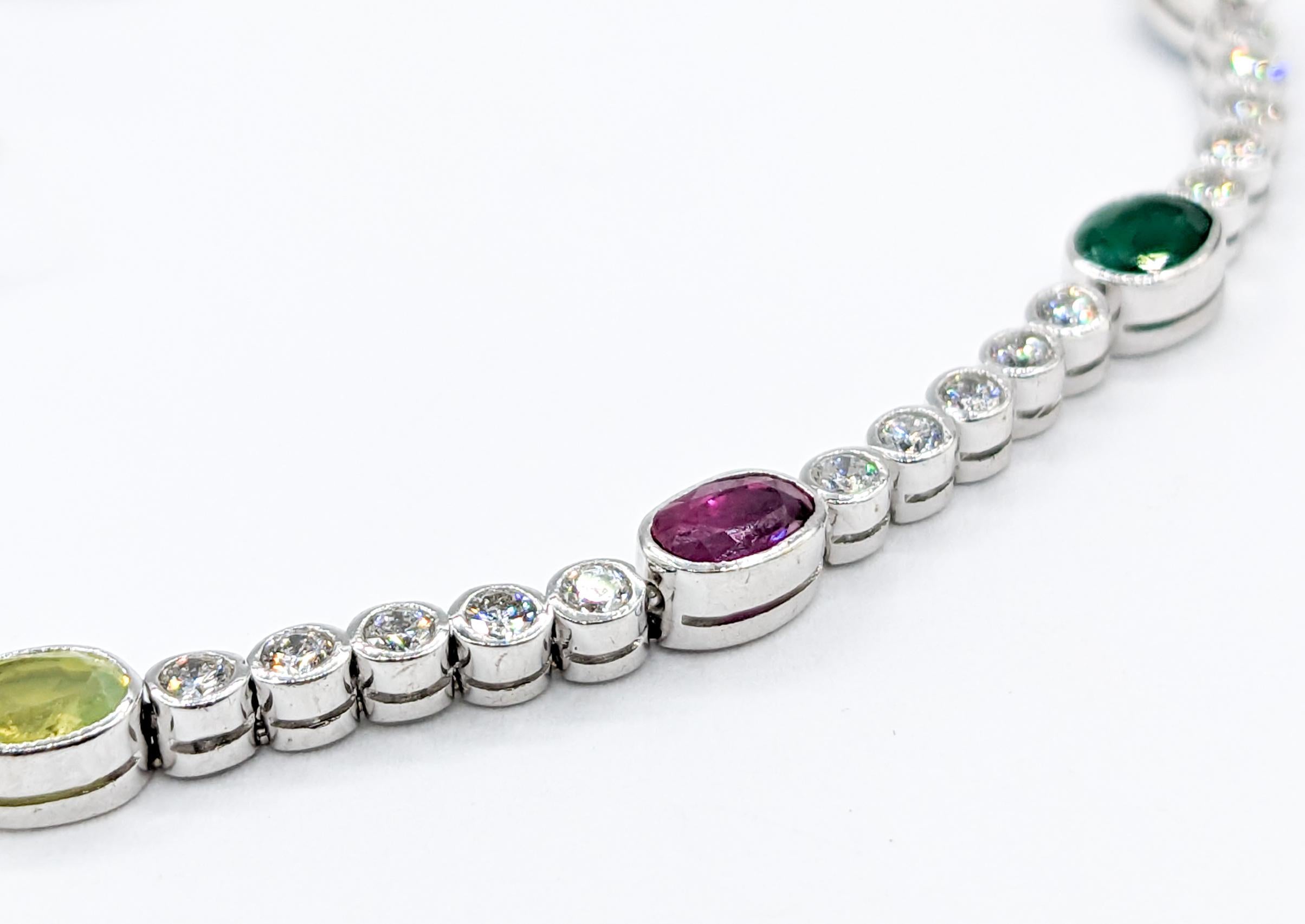 Multi Gemstone Diamond, Sapphire, Ruby, Moonstone, Quartz, Emerald Bracelet 18k In Excellent Condition In Bloomington, MN