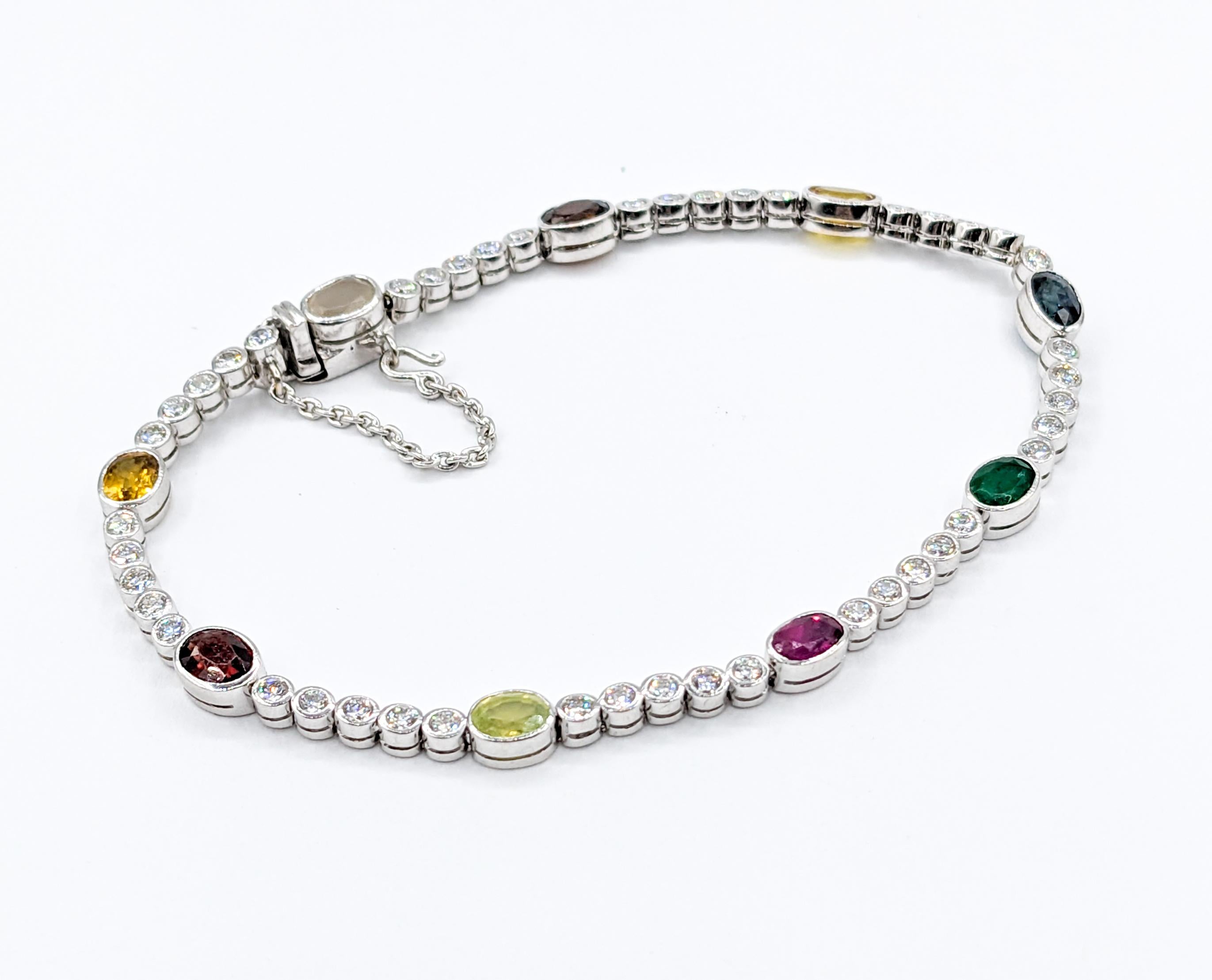 Women's Multi Gemstone Diamond, Sapphire, Ruby, Moonstone, Quartz, Emerald Bracelet 18k