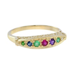Multi Color Gemstone Vintage Style 9K Yellow Gold Ring