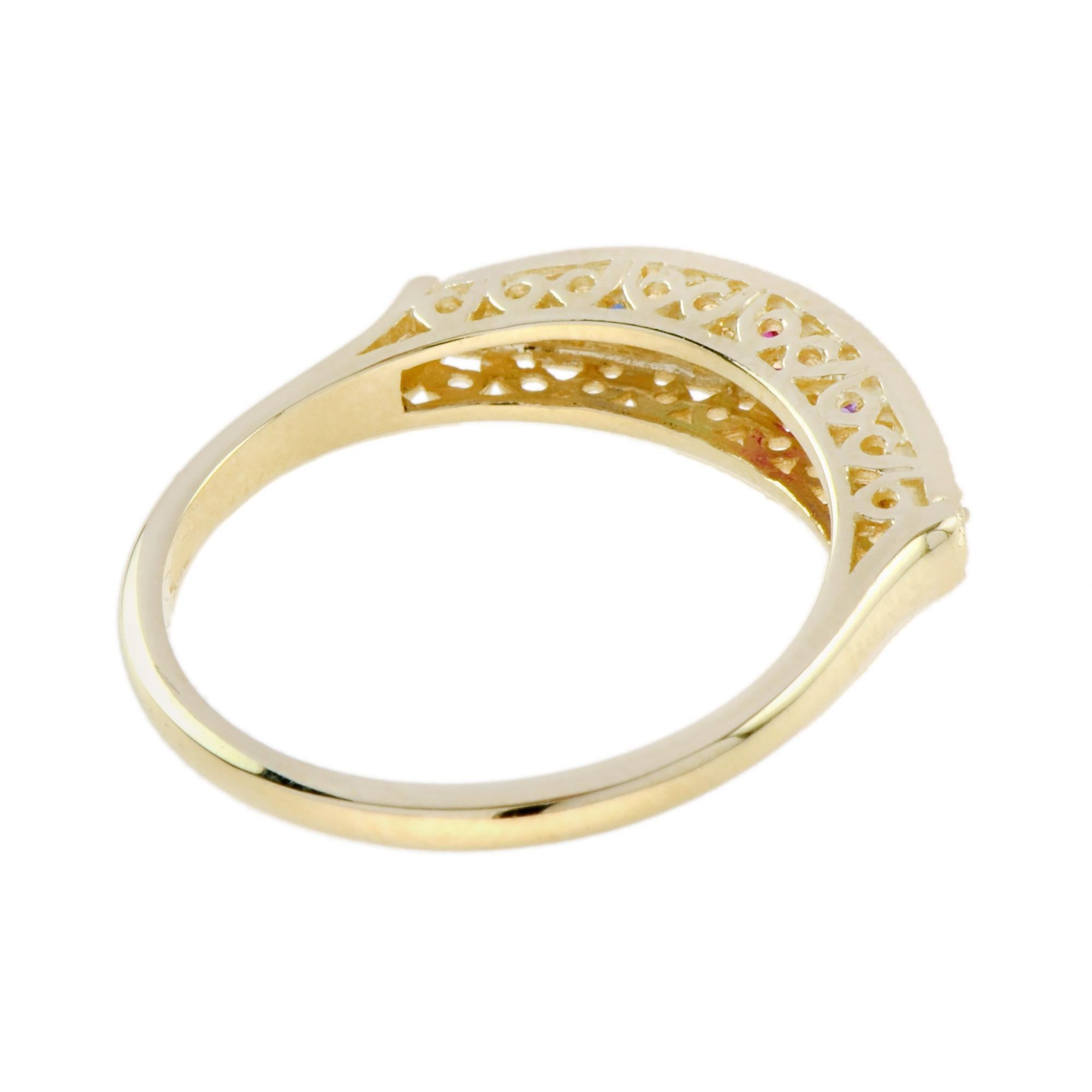Multi Color Edelstein Vintage Style 9K Gelbgold Ring (Rundschliff) im Angebot