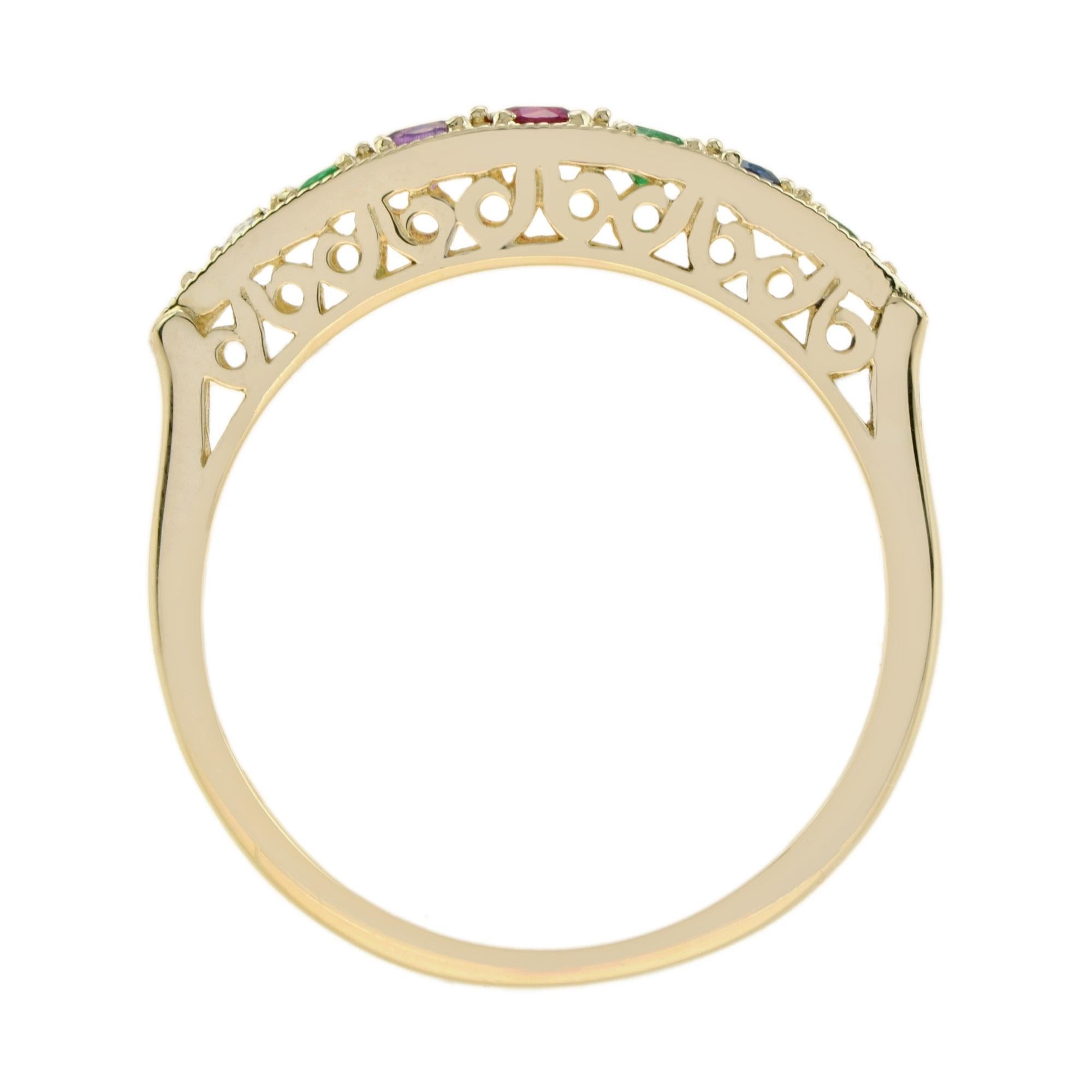 Multi Color Edelstein Vintage Style 9K Gelbgold Ring im Zustand „Neu“ im Angebot in Oakton, VA