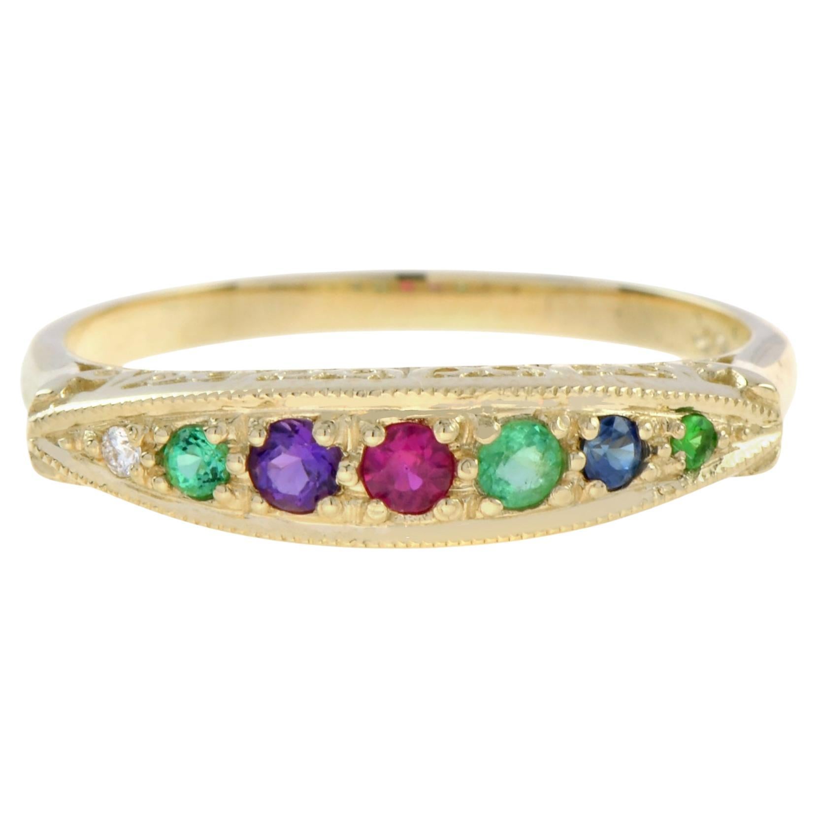 Multi Color Edelstein Vintage Style 9K Gelbgold Ring