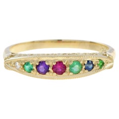 Multi Color Gemstone Vintage Style 9K Yellow Gold Ring