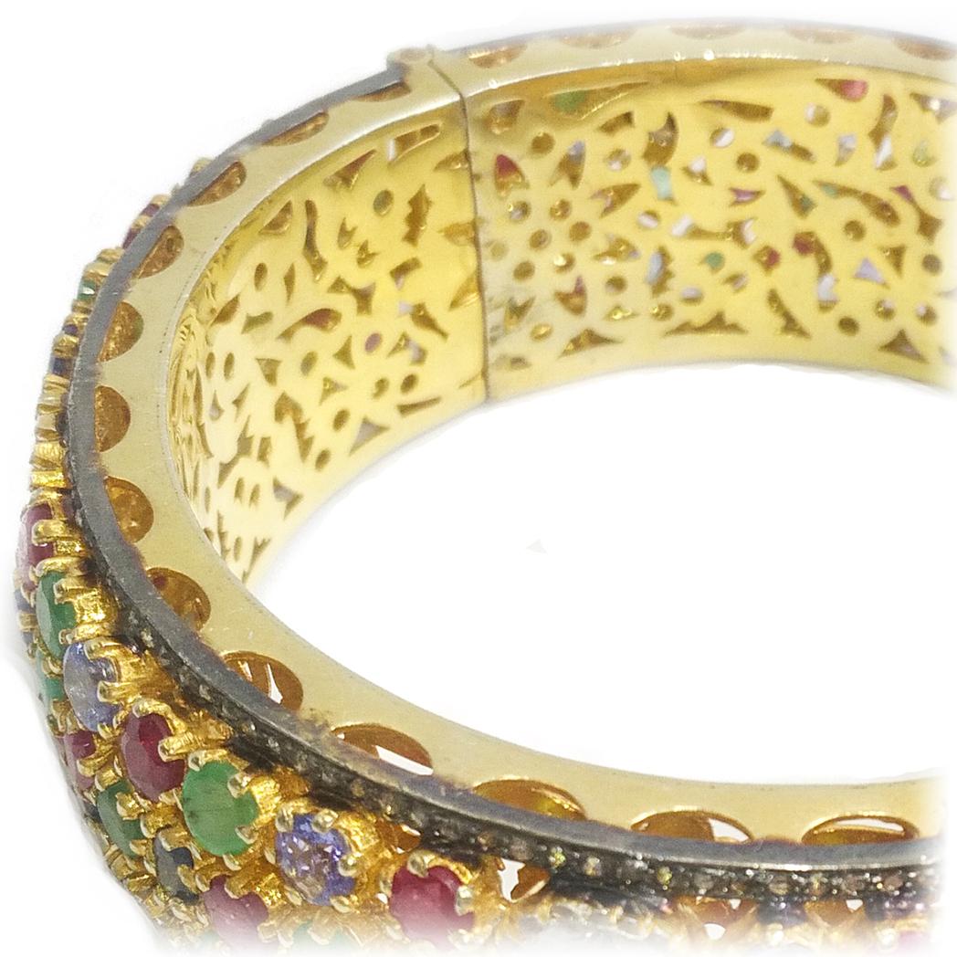 Round Cut Multi-Color Gemstones and Diamond Bangle