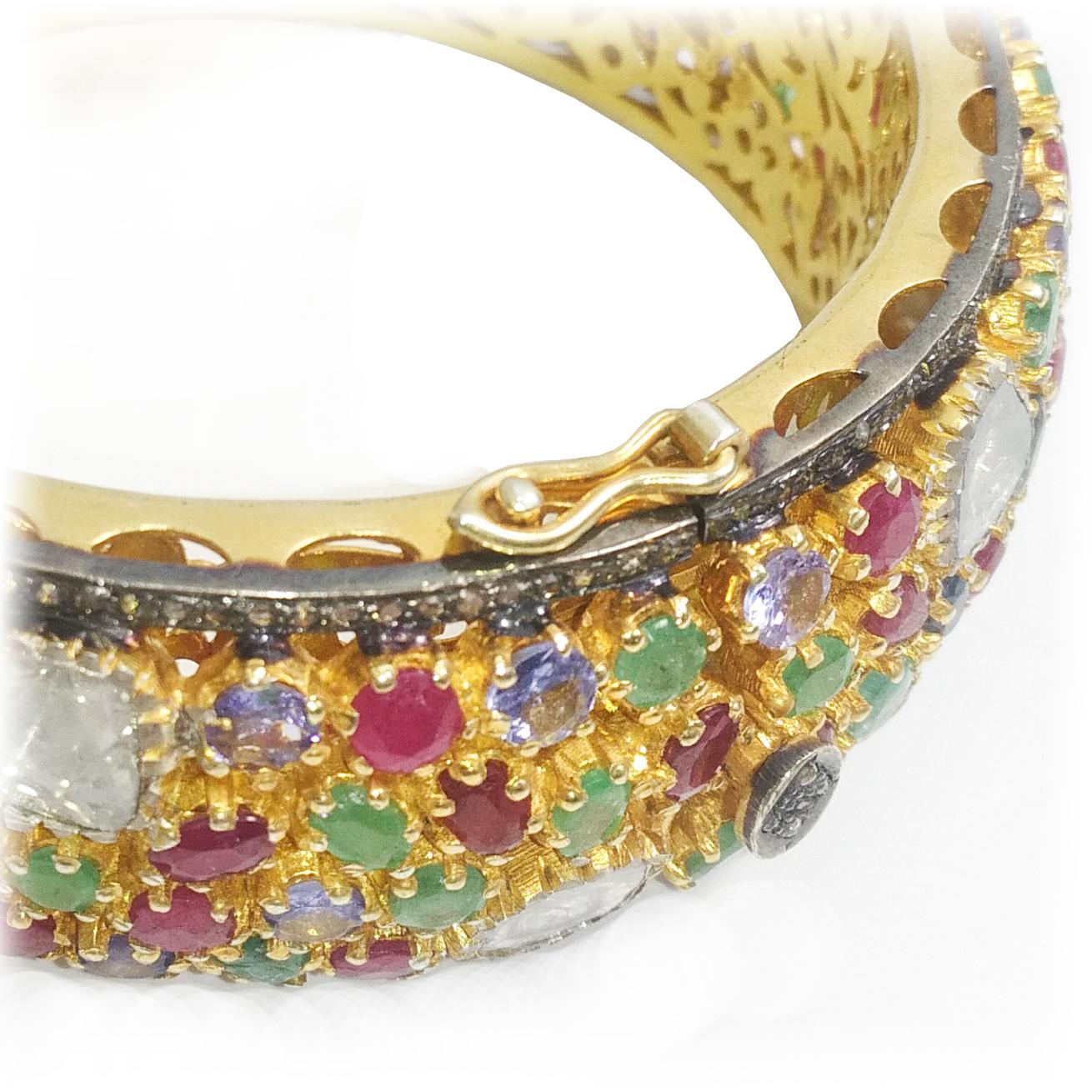 Multi-Color Gemstones and Diamond Bangle In New Condition In Richmond, BC