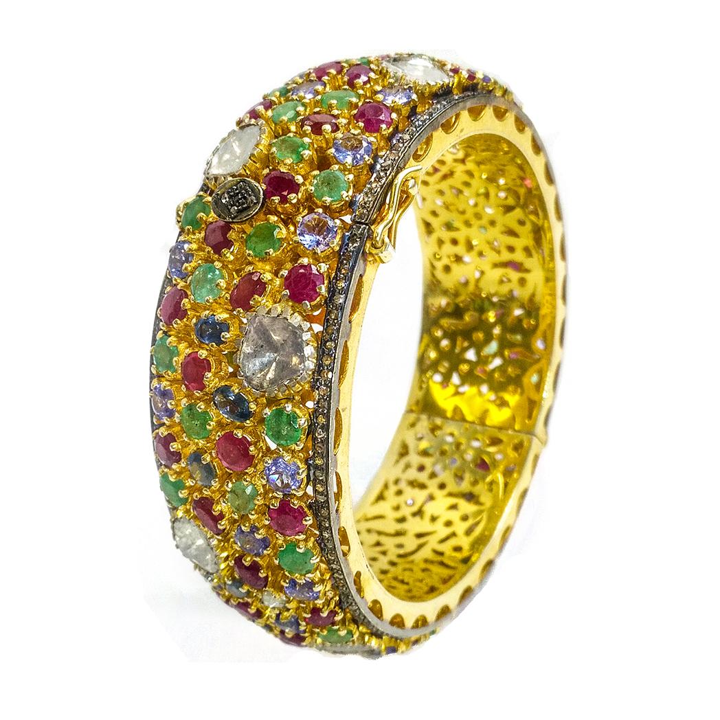 Multi-Color Gemstones and Diamond Bangle