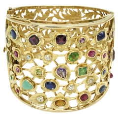 Multi-Color Gemstones and Gold Bracelet