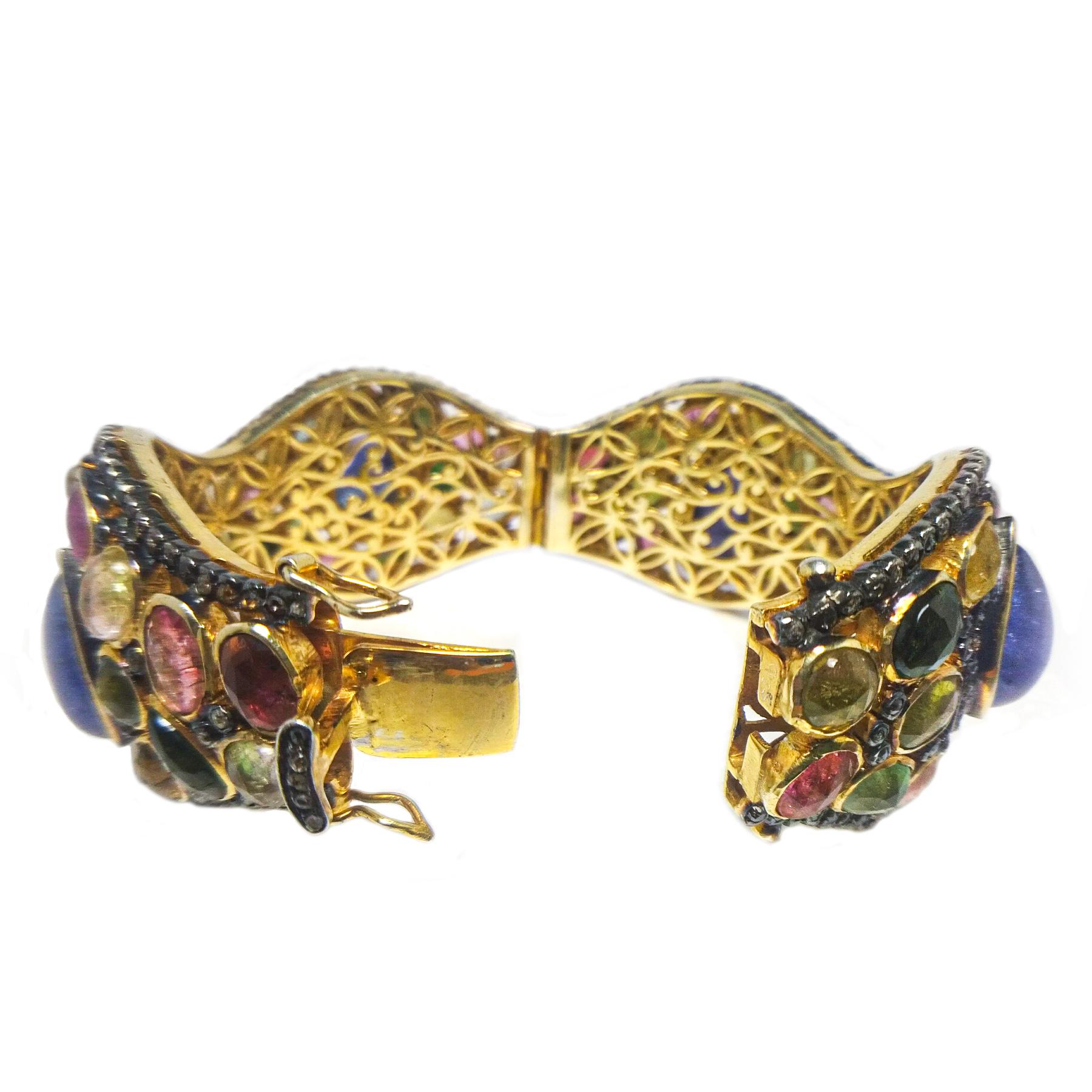 Oval Cut Tanzanite Multi Color Tourmaline Bangle Bracelet