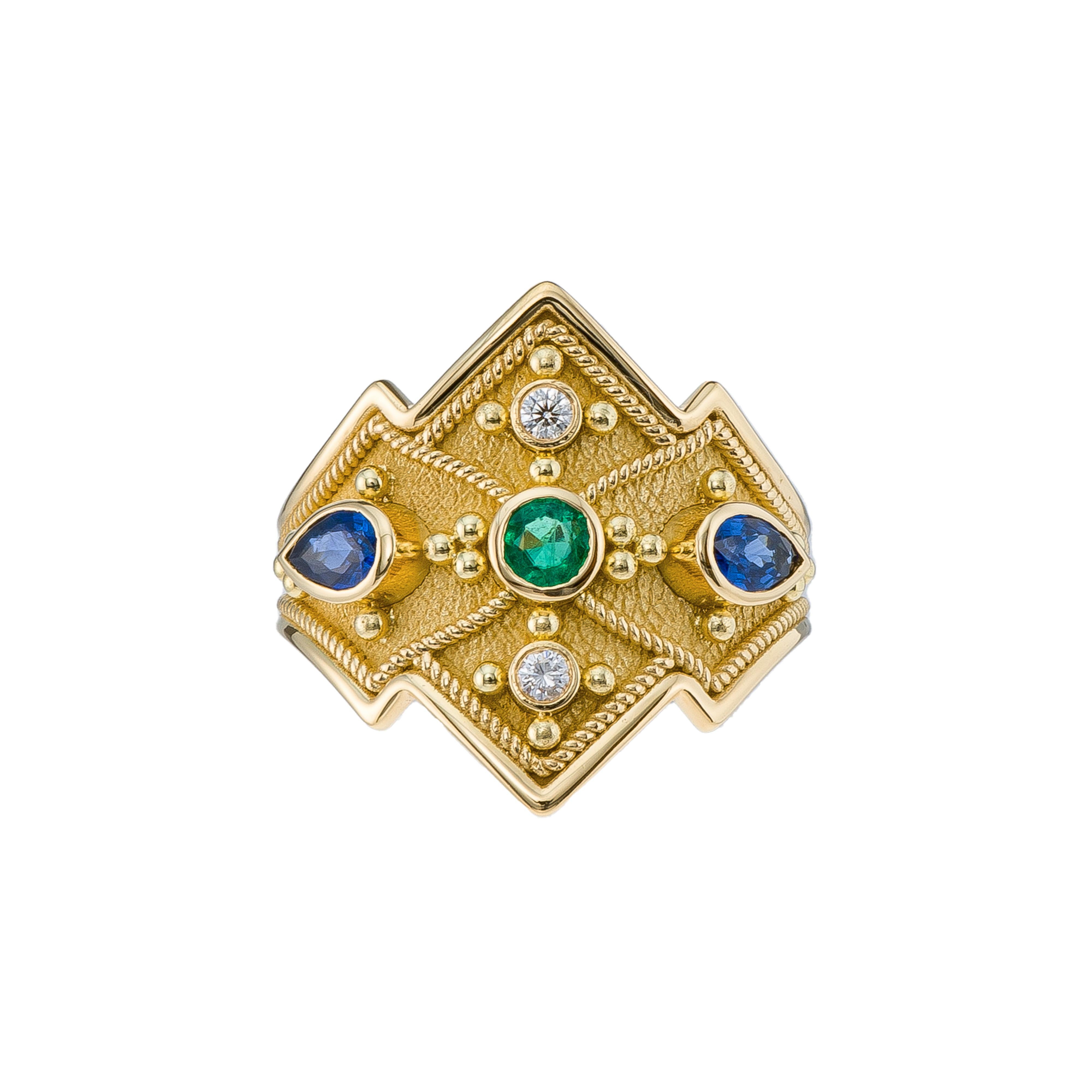 Multi Color Gemstones Byzantine Gold Ring In New Condition For Sale In Athens, GR