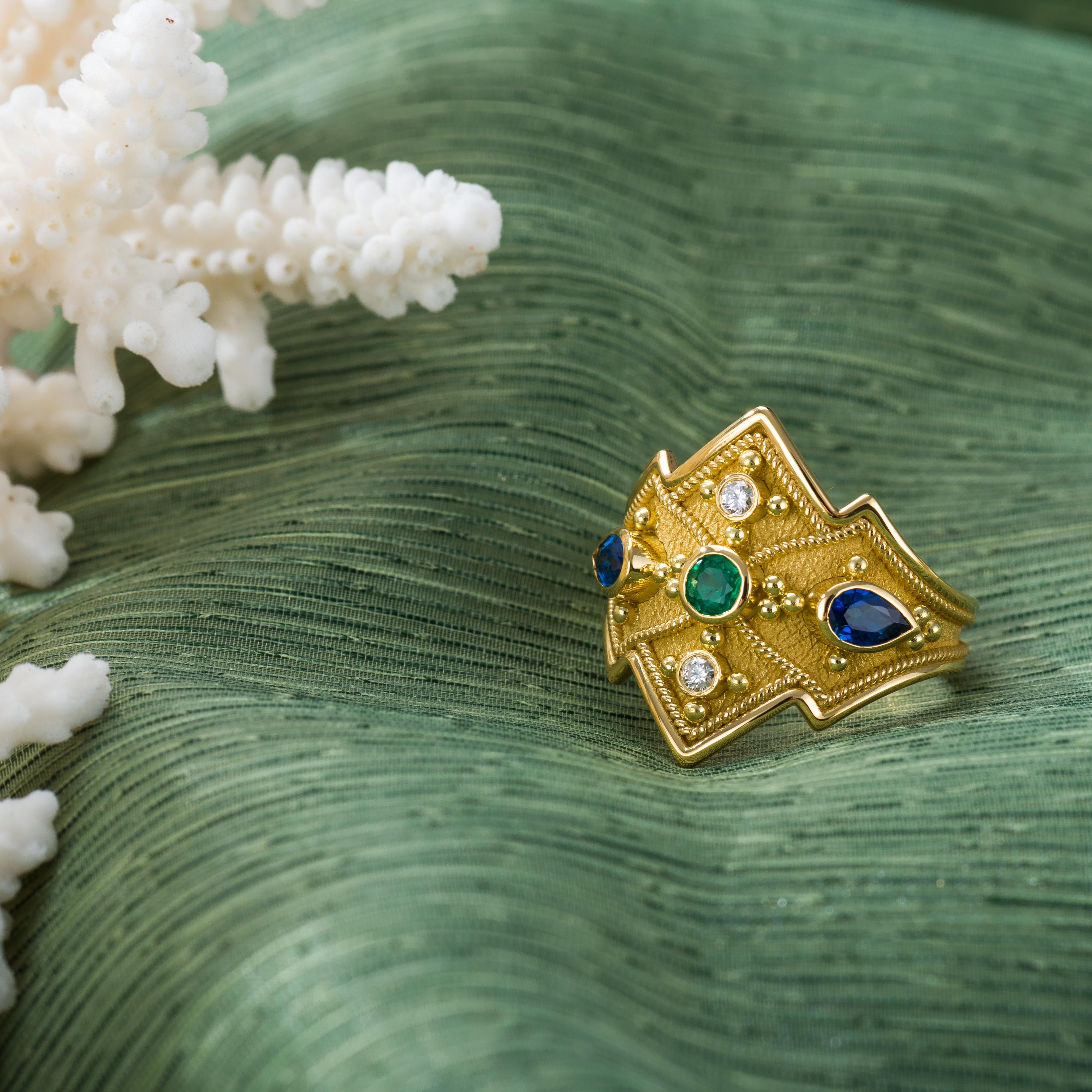 Multi Color Gemstones Byzantine Gold Ring For Sale 1
