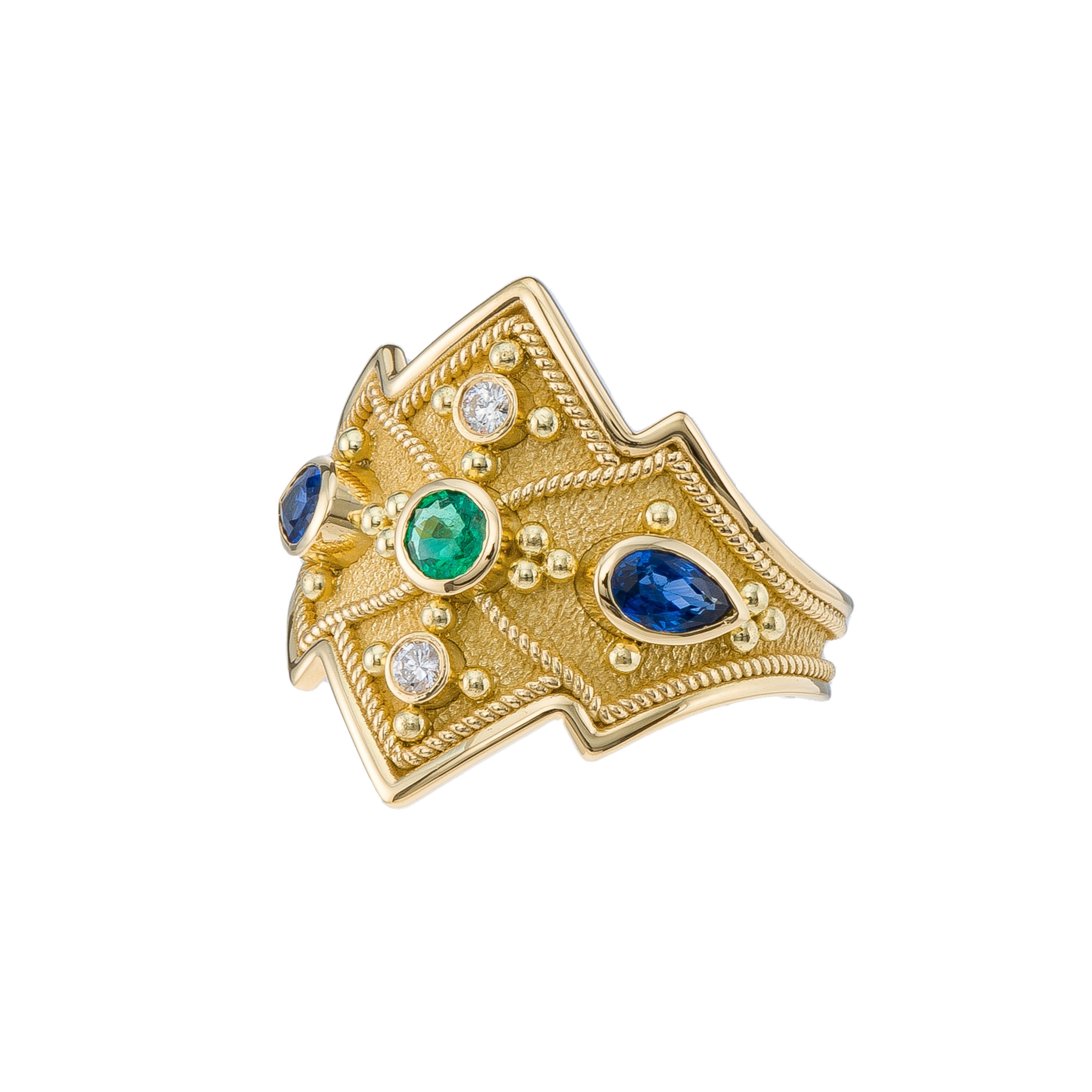 Multi Color Gemstones Byzantine Gold Ring For Sale 2