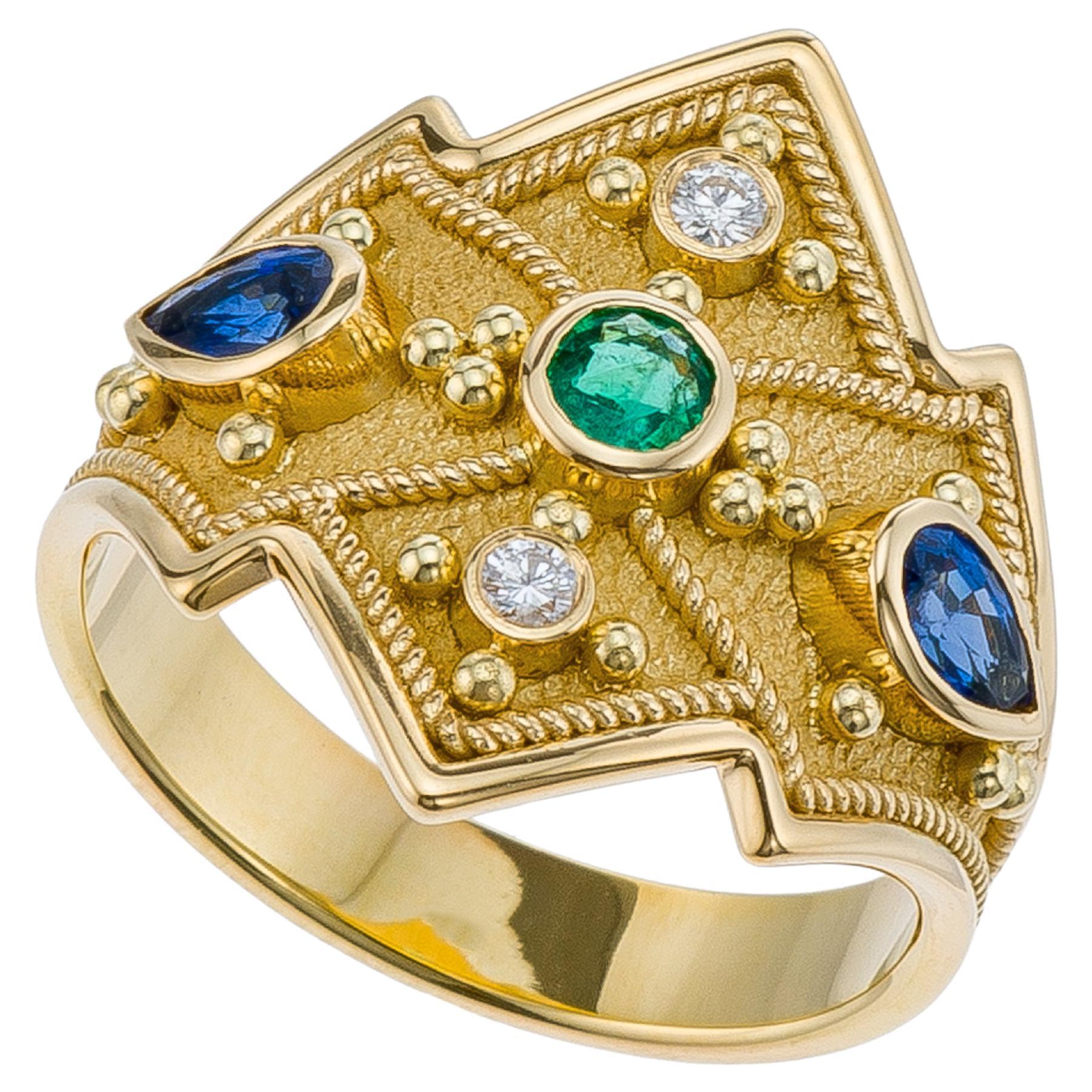 Multi Color Gemstones Byzantine Gold Ring