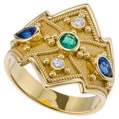 Multi Color Gemstones Byzantine Gold Ring