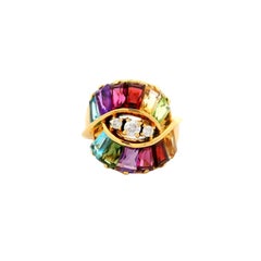 Bague en or jaune 18 carats avec diamants multicolores