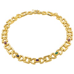 Multi-Color Gemstones Necklace 7.50 Carat 14 Karat Gold 59 Grams