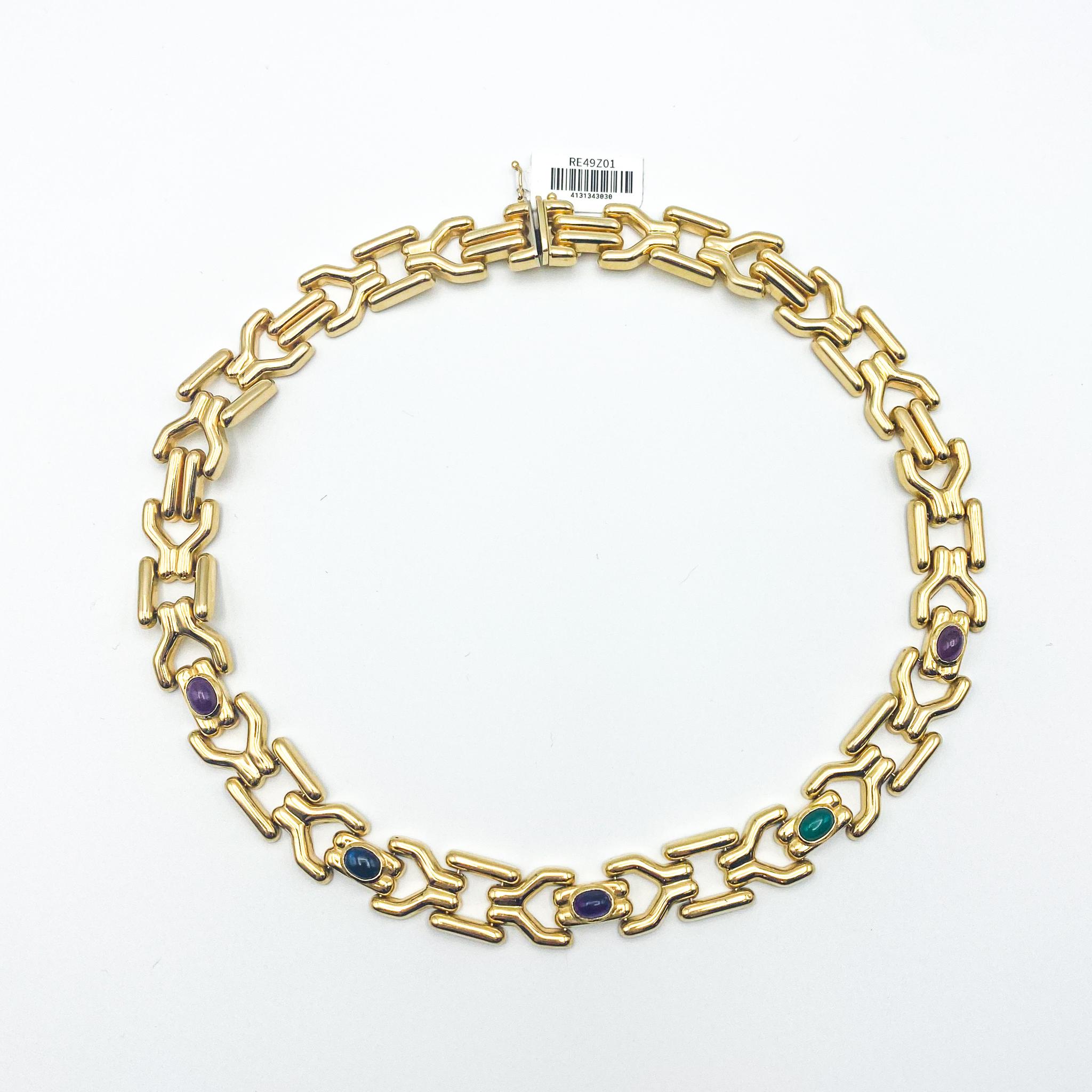 Women's or Men's Multi-Color Gemstones Necklace 7.50 Carat 14 Karat Gold 59 Grams