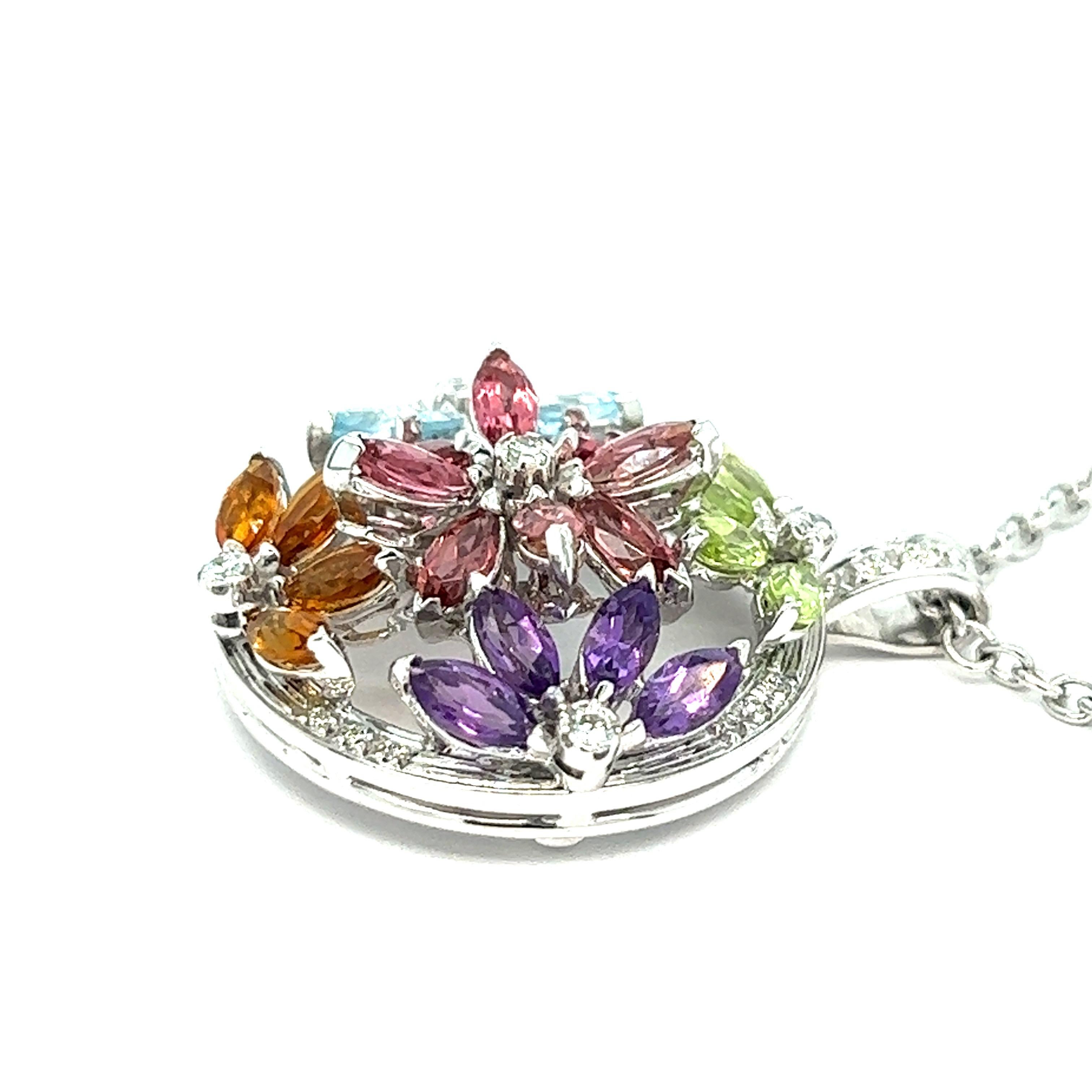 Marquise Cut Multi-Color Gemstones Pendant Necklace For Sale
